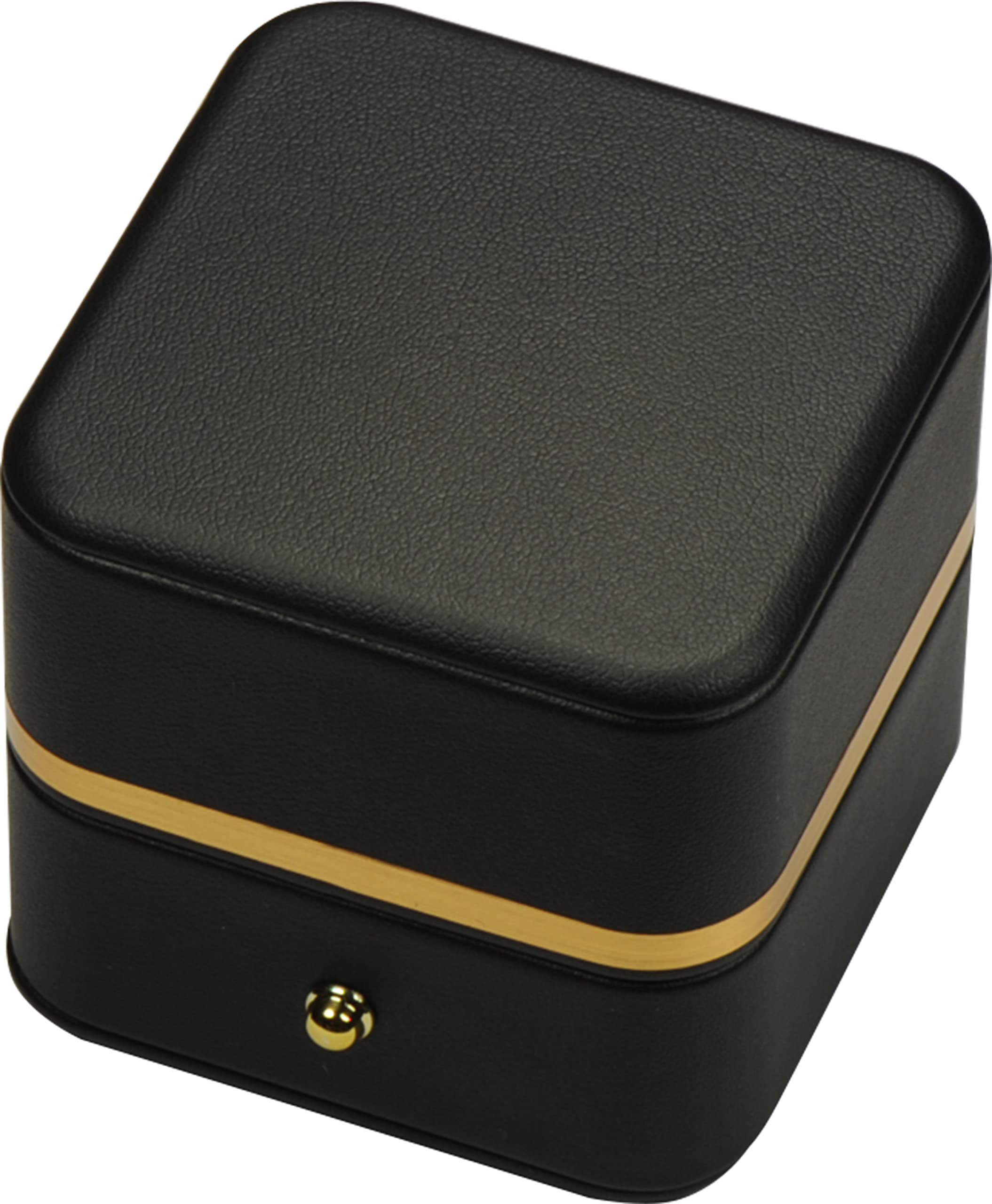 Luxury Black PU Leather Ring Box with Gold Trim - Elegant Engagement & Wedding Proposal Jewelry Gift Holder for Men & Women - Perfect for Proposals, Anniversaries, and Special Occasions