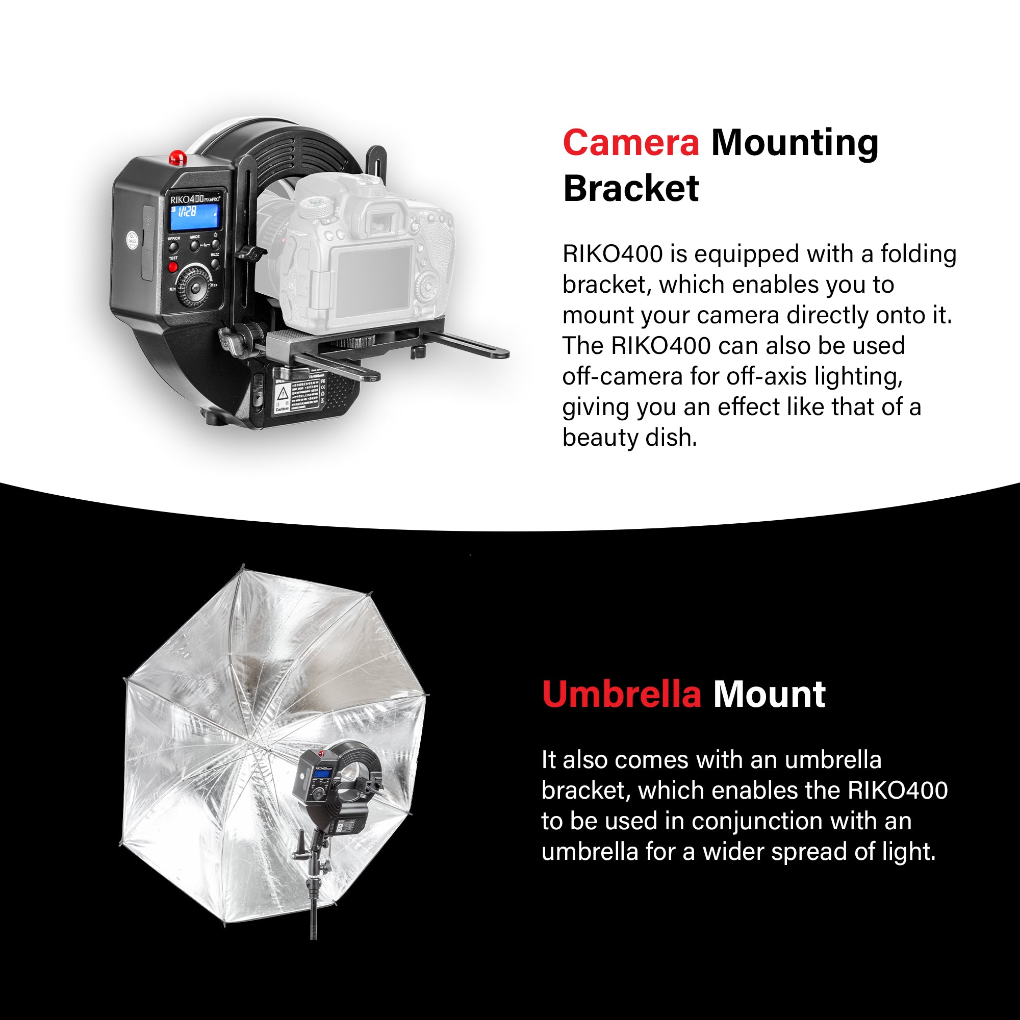 RIKO400 400Ws Professional Daylight Ring Flash for Studio Photography - Compatible with Godox AR400 - Perfect for Portrait, Macro & Fashion Photography