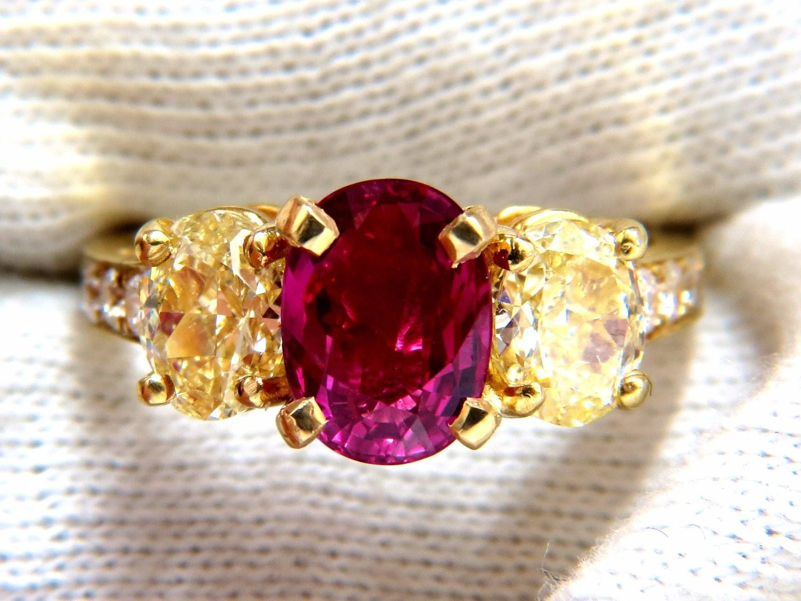 GIA Certified 4.53 Carat Natural No Heat Red Ruby & Diamond Ring in 18K Yellow Gold - Elegant Engagement, Anniversary Gift for Women