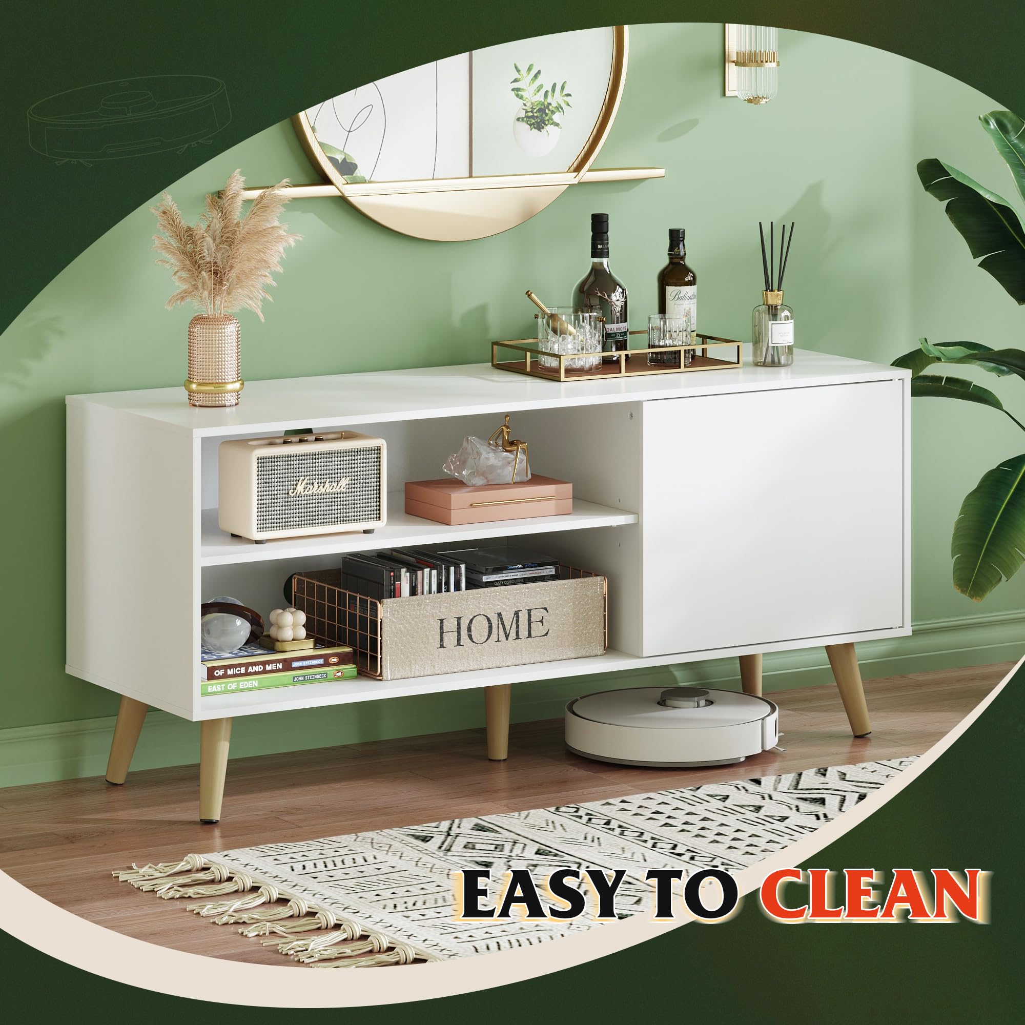 WLIVE Mid-Century Modern TV Stand for 55 Inch TVs - Entertainment Center with Storage Cabinet, 50