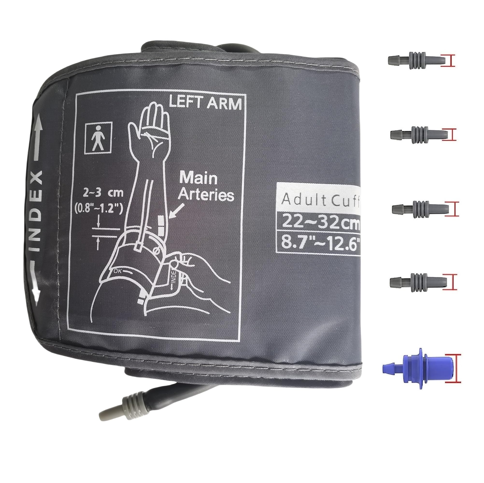 Omron Compatible Medium Easy Wrap Blood Pressure Cuff for Small Arms (8.7-12.6 Inches/22-32cm) - Adult Replacement Cuff with 5 Connectors - Perfect for Home Health Monitoring & Doctor's Office Use