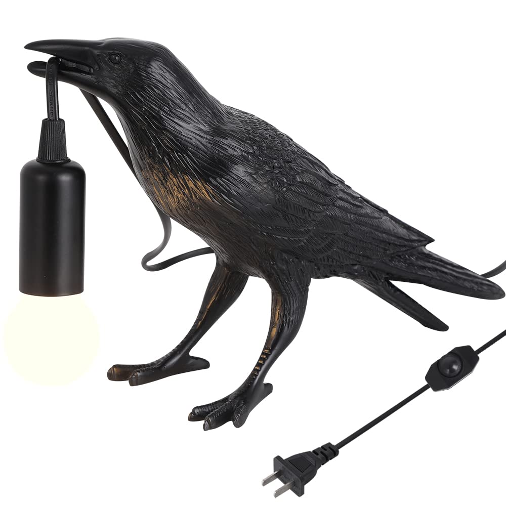 Raven Lamp - Adjustable Brightness Crow Light with Bulb, Gothic Bird Night Light for Bedroom, Living Room & Office Decor | Perfect for Halloween, Gothic Home Decor & Cozy Reading Ambience