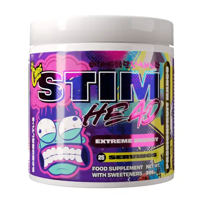 Chaos Crew Stim Head Extreme Energy Supplement - 205g Pre Workout Powder for Intense Focus & Endurance | Gym, Bodybuilding & Fitness Boost