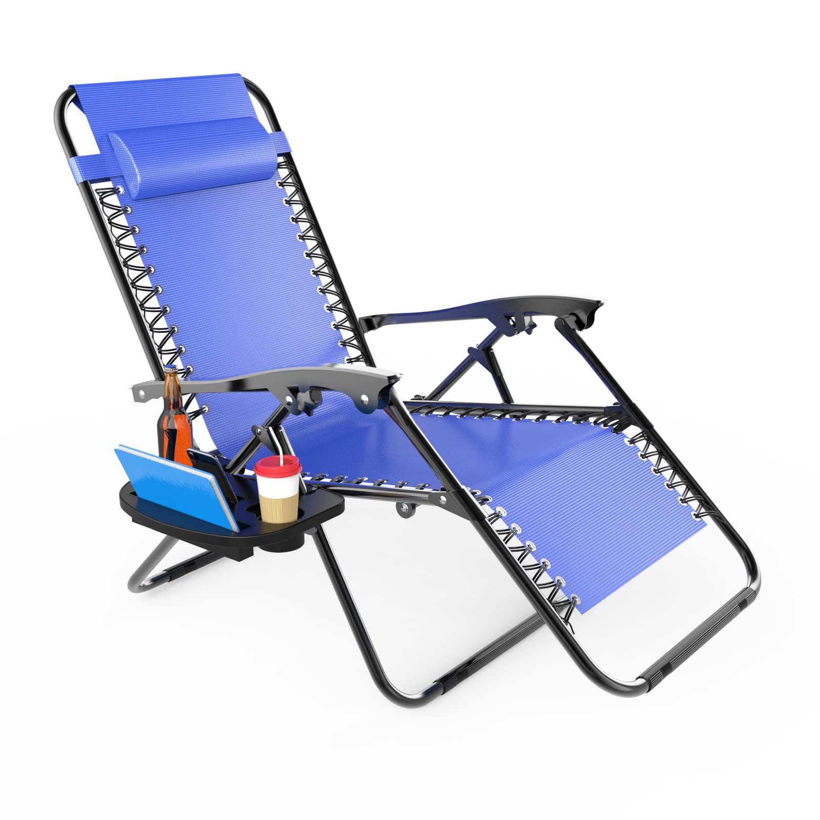 2 Pack Zero Gravity Lounge Chairs - Adjustable Reclining Patio Chairs with Pillow & Cup Holder, Foldable Outdoor Camping Chairs for Backyard, Porch, Beach (Navy Blue) | Perfect for Relaxing, Sunbathing & Outdoor Lounging