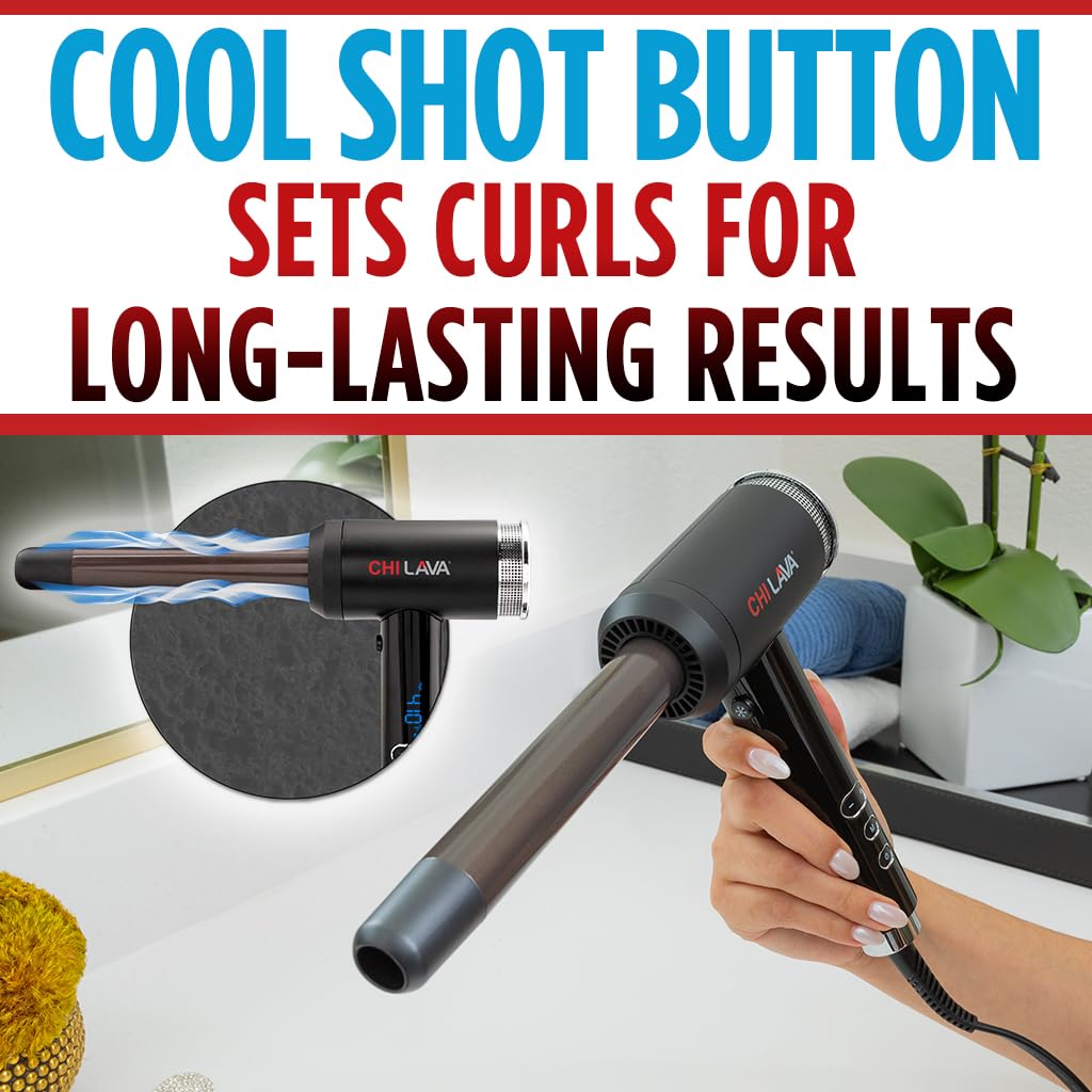 CHI Lava Curl Shot Hair Curling Wand - Voluminous Shiny Long-Lasting Curls with Lower Temperature - Ergonomic Comfortable Design for Easy Styling at Home or Salon