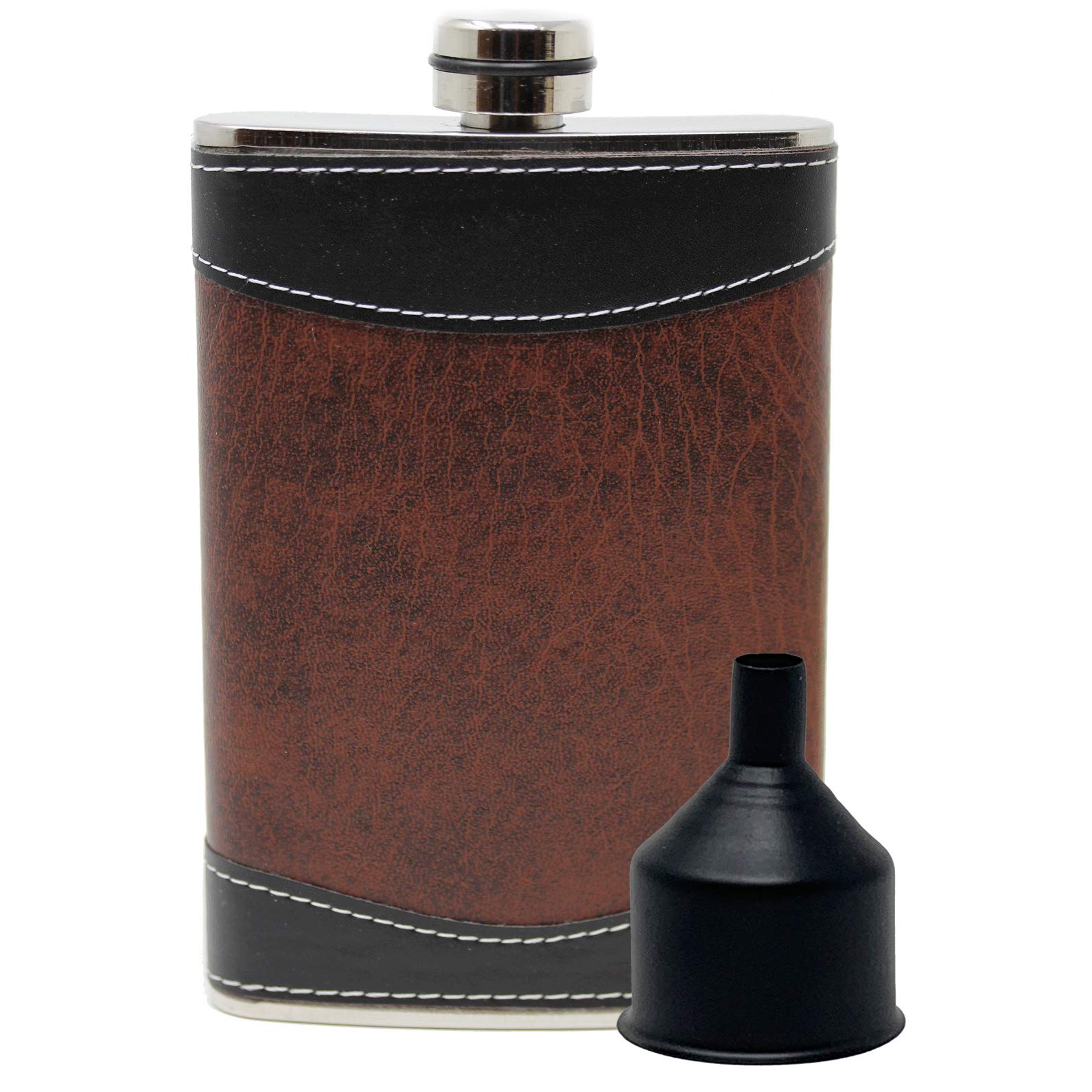 8oz Heavy Duty Stainless Steel Hip Flask for Liquor - Black & Brown with Funnel & Gift Box - Perfect for Outdoor Adventures, Camping, Hiking & Gifts for Men