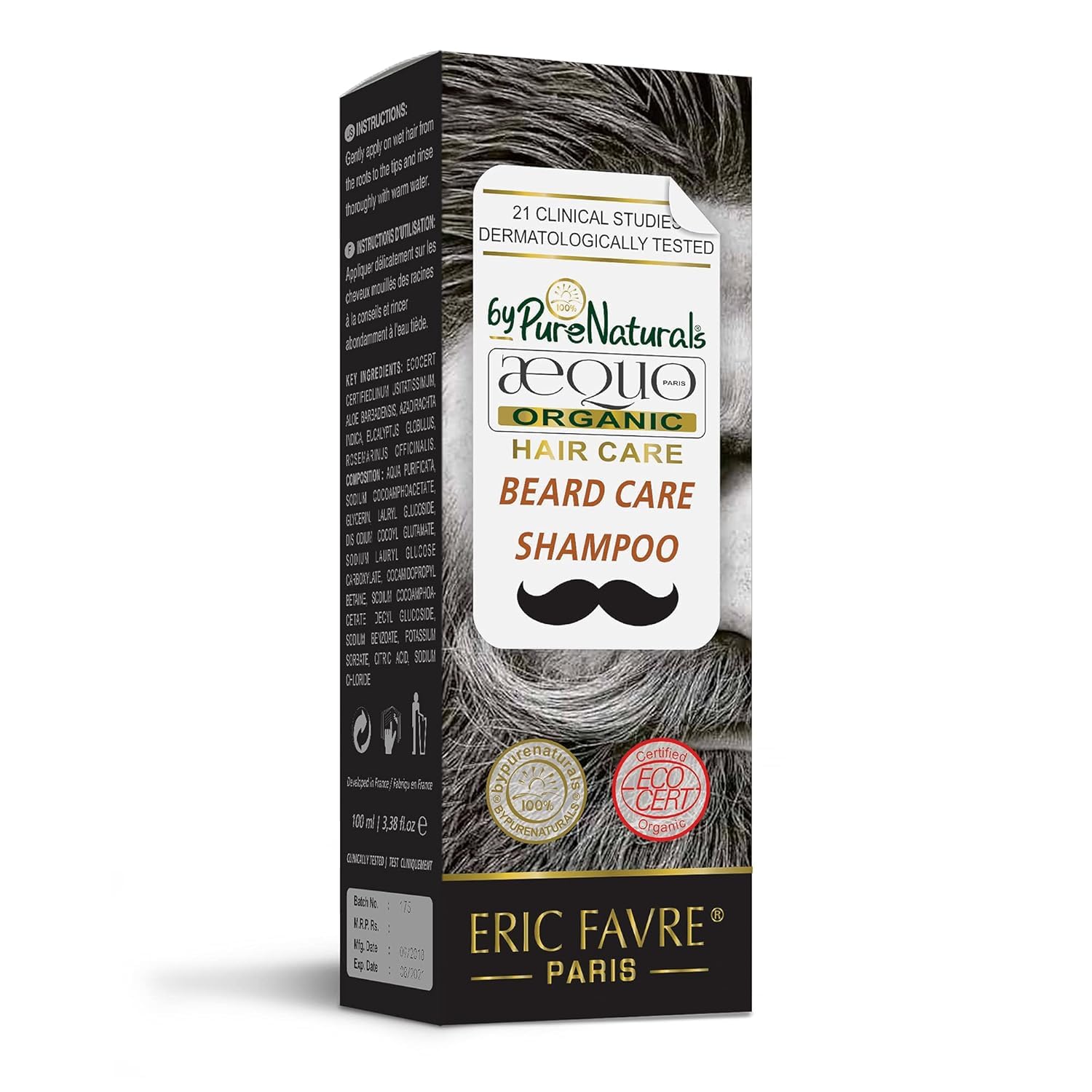**Aequo Organic Beard Wash & Shampoo - Paraben-Free with Aloe Vera & Rosemary for Frizz-Free Beard Care - 100ml - Ideal for Daily Grooming & Softening**