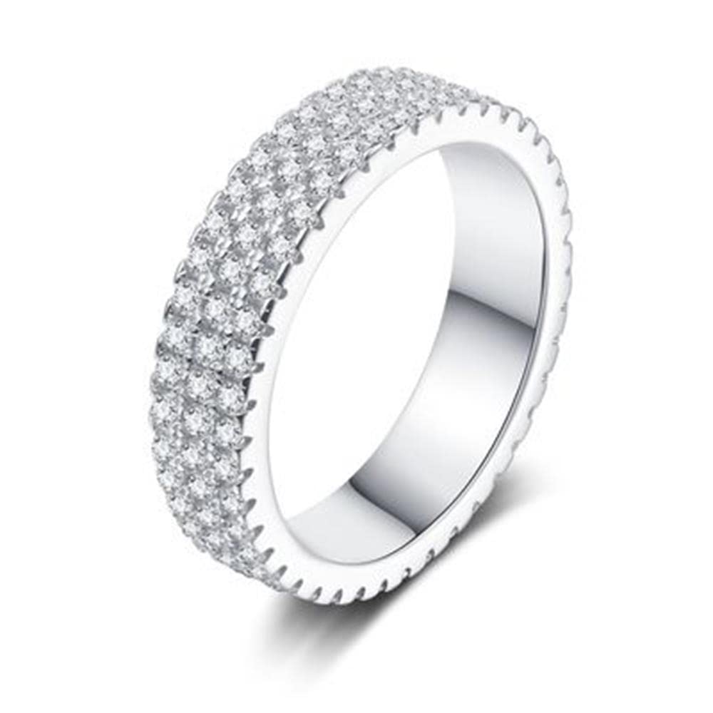 925 Sterling Silver Shining Full Diamond Ring for Women - 3 Row Cubic Zirconia CZ Wedding Band, Promise & Engagement Ring, Size 5-10 | Elegant Jewelry Gift for Anniversary, Valentine's Day & Special Occasions
