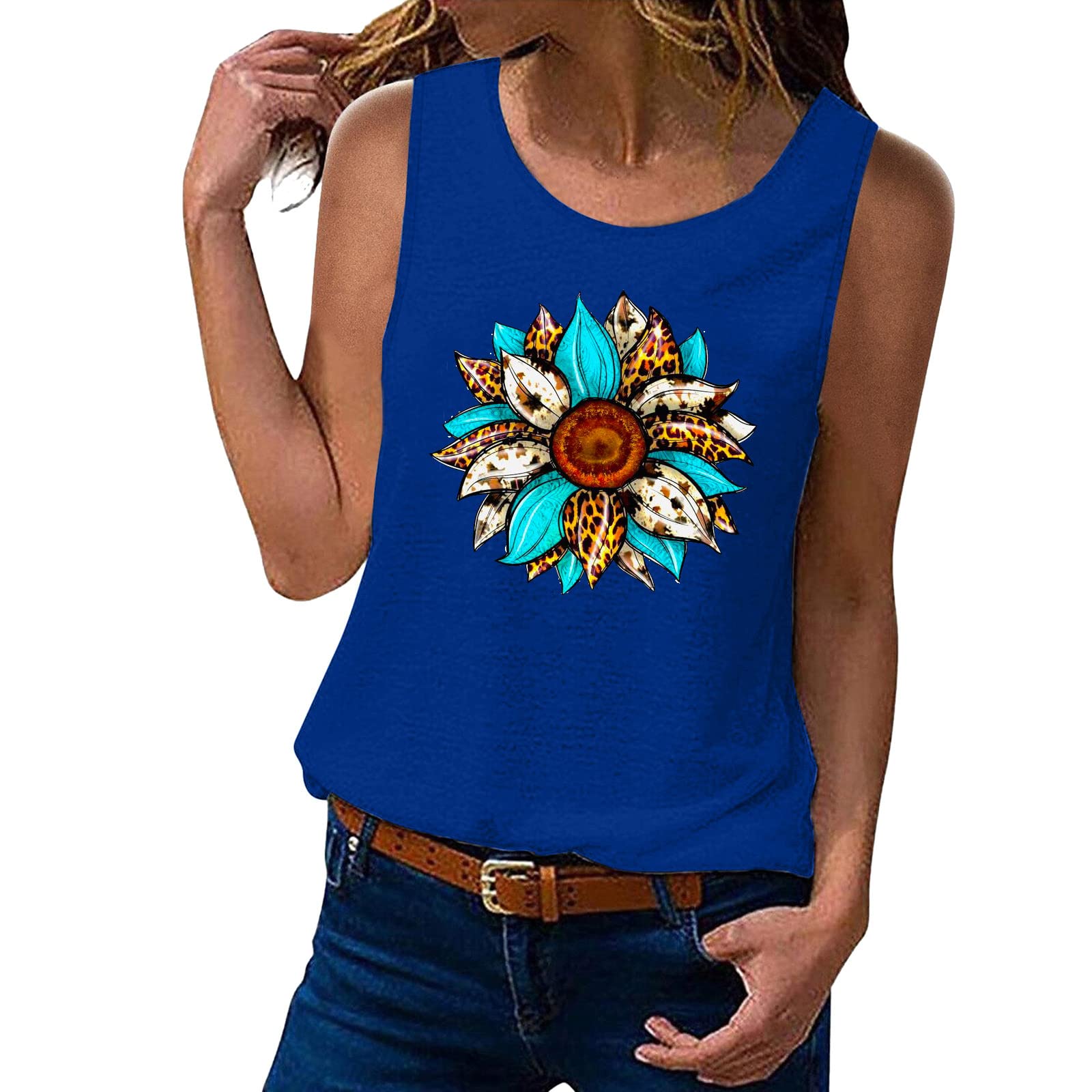 Women's Sleeveless Beach Tank Top - Floral Graphic Summer Vacation Shirt for Casual Wear, Swim Cover Up & Tropical Outfits