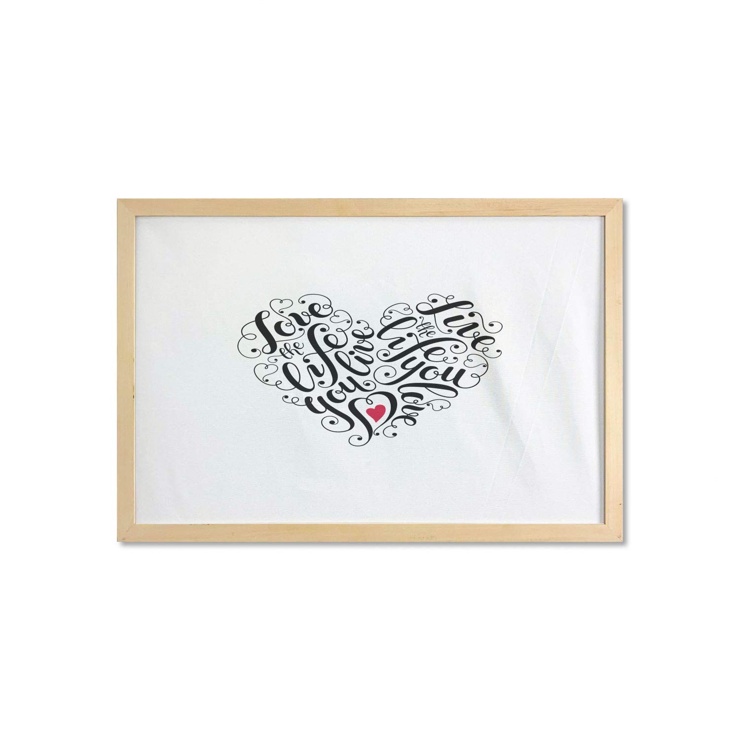Ambesonne Love Wall Art with Frame - Heart Shaped Positive Vibes Quote, Romantic Valentines Day Decor, Printed Fabric Poster for Bathroom, Living Room, Bedroom & Dorm - 35
