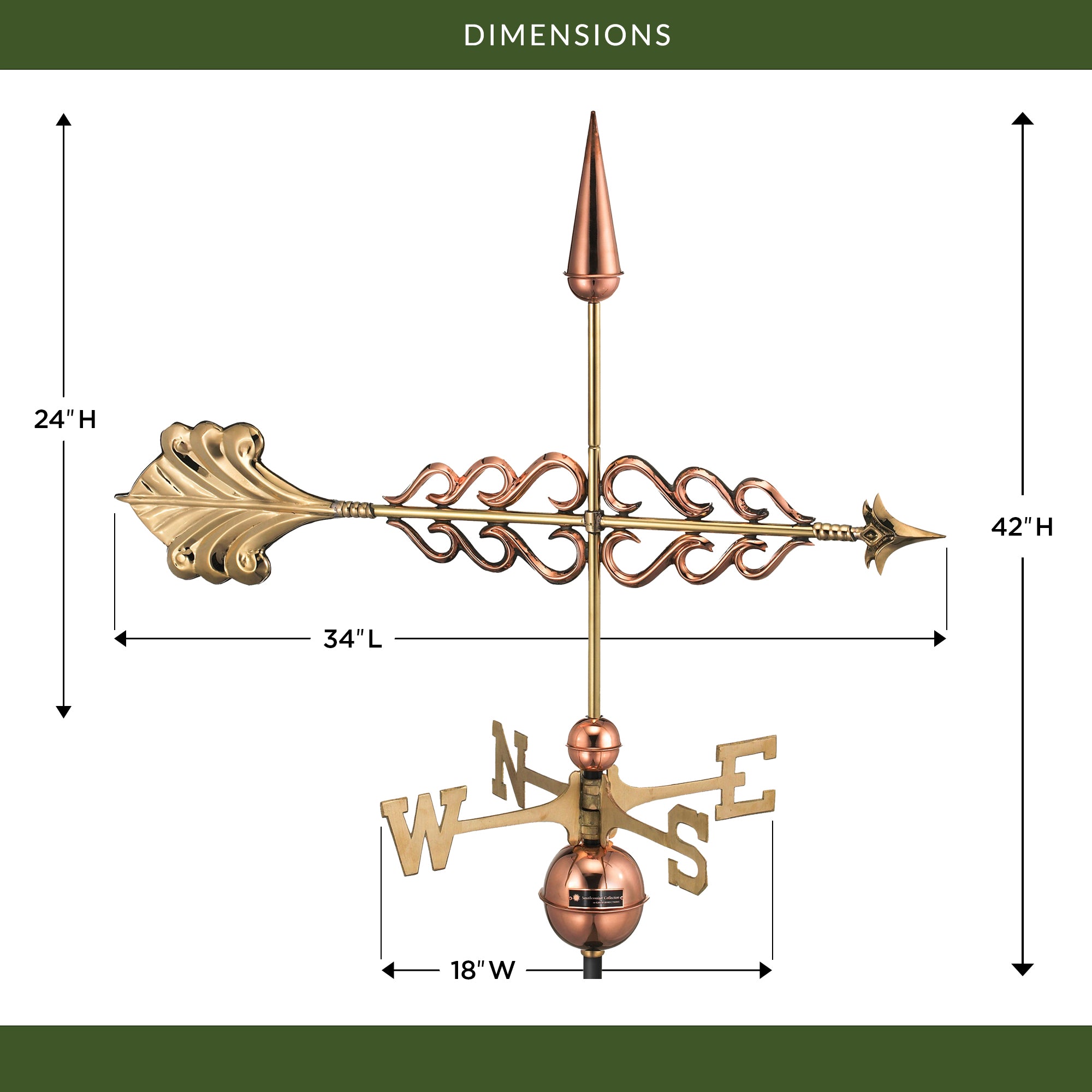 Smithsonian Arrow Weathervane - Classic Copper Outdoor Weather Vane for Garden, Roof, Barn & Farmhouse Decoration | Durable & Weather-Resistant for All Seasons