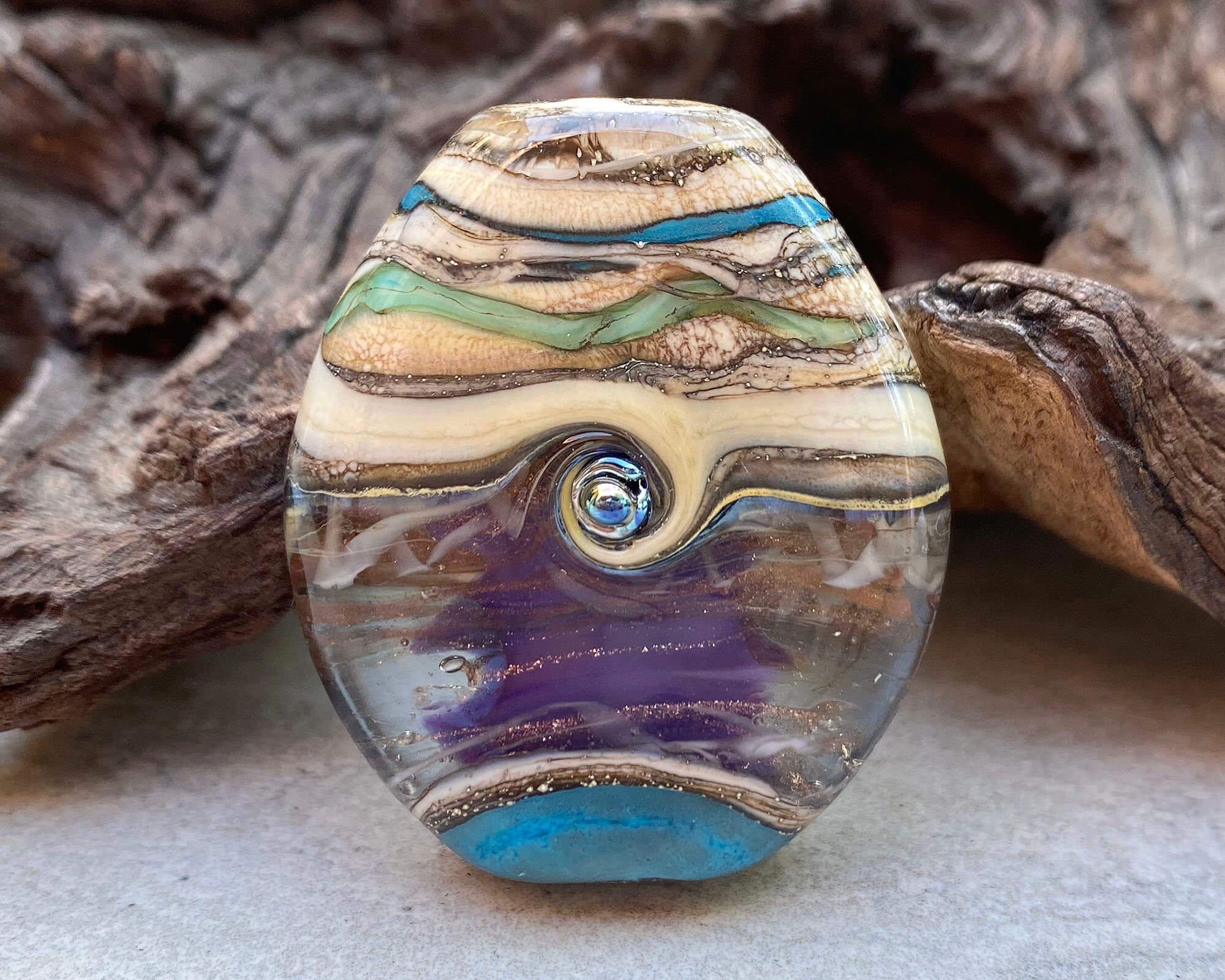 Handmade Purple & Blue Organic Lampwork Glass Focal Bead - SRA Certified for Jewelry Making, DIY Crafts, Necklace Pendants & Boho Accessories - Perfect for Beaders, Artists & Gift Giving