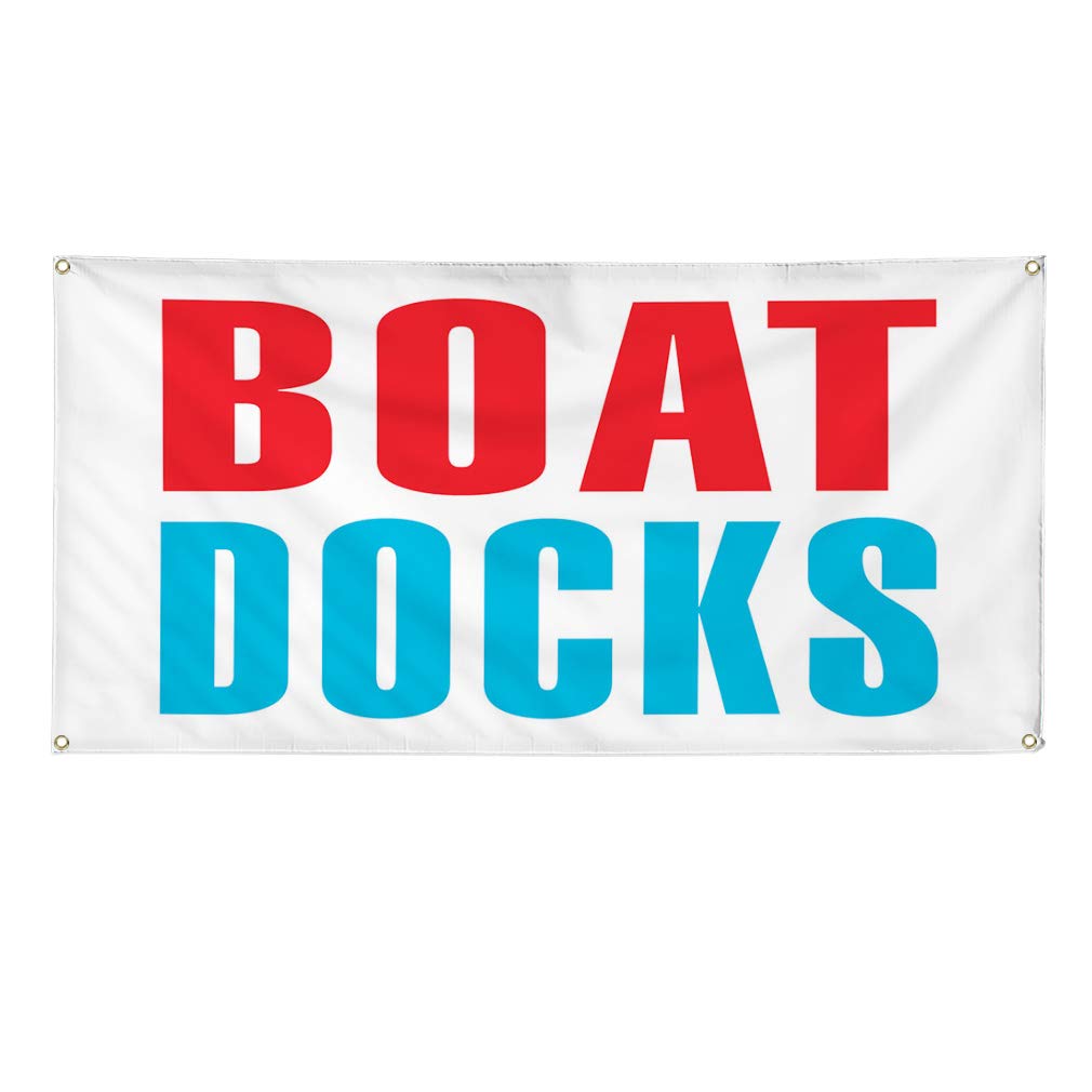 Vinyl Banner - 60x144 Inches, 10 Grommets - Weatherproof Outdoor Boat Dock & Business Yard Signs - Red & Blue - Perfect for Marine, Industrial & Commercial Use