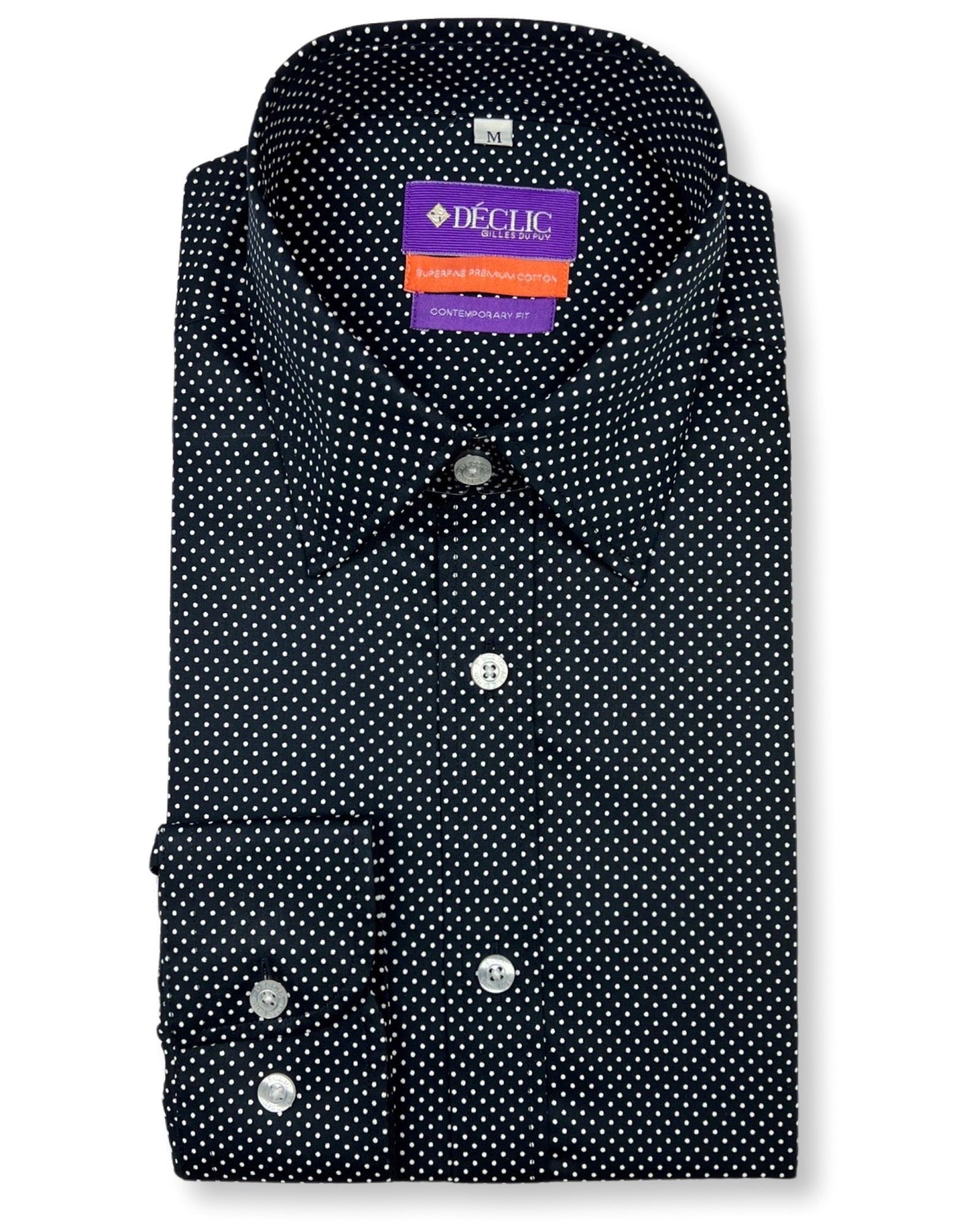 DÉCLIC Costa Spot Print Shirt for Men - Dark Navy Short Sleeve Casual Button Up Shirt - Perfect for Beach Vacations, Summer Outings & Tropical Getaways