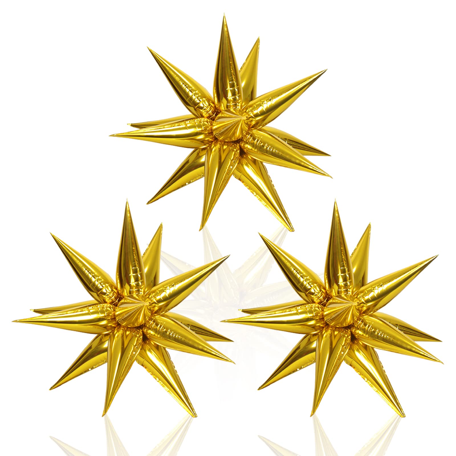 38pcs Gold Star Balloons - 26 Inch Large Foil Party Balloons for Christmas, Birthday, Wedding & Baby Shower Decorations | Premium 12-Point Cone Starburst Balloons for Festive Events, Photo Backdrops & Party Supplies