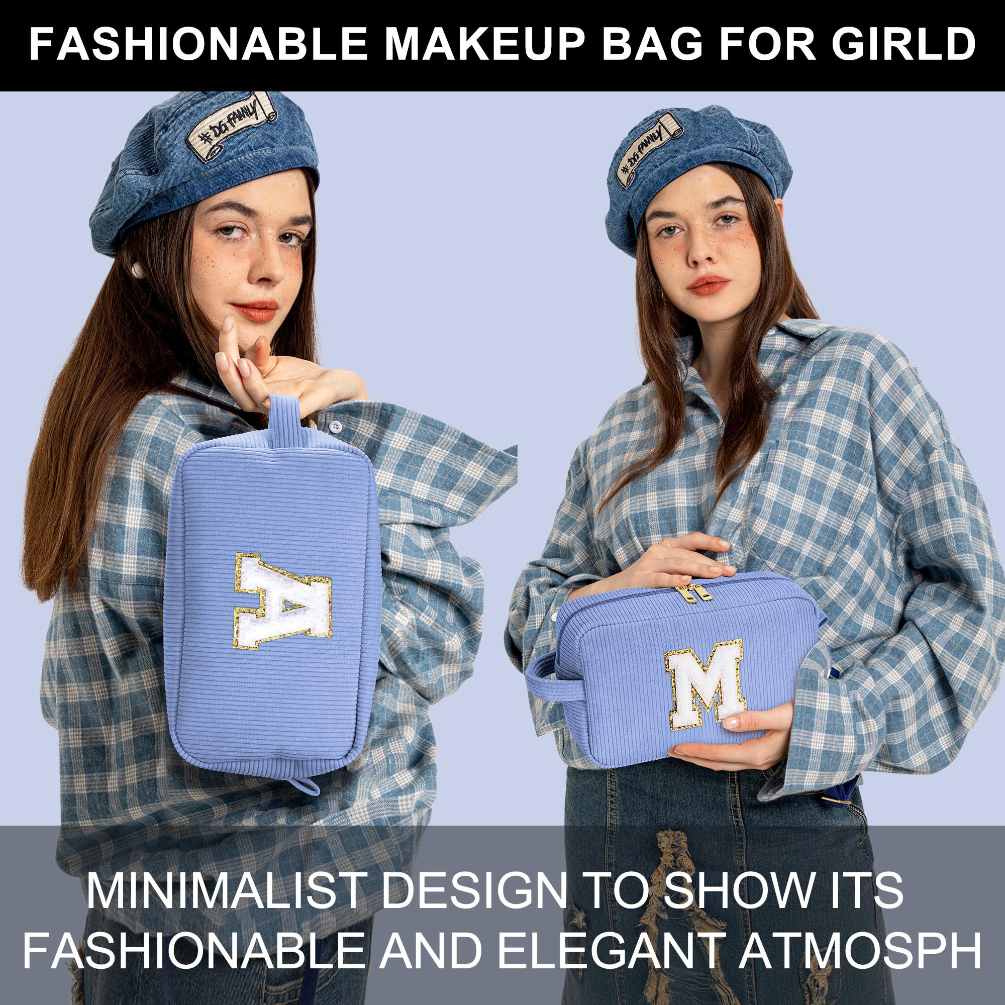 Personalized Initial Travel Makeup Bag - Cute Cosmetic Organizer for Women & Teens | Easter, Birthday Gift Idea for Girls | Perfect for Travel, Gym & Daily Use