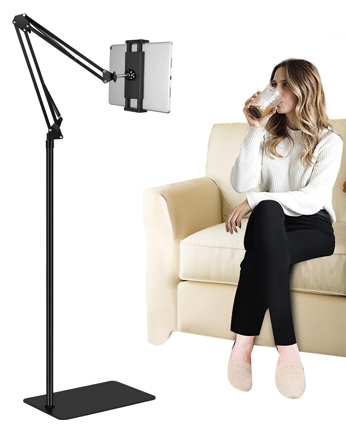 Adjustable iPad Stand with Swivel Arm for iPad Mini/Air/Pro & Phones - Home & Office Use
