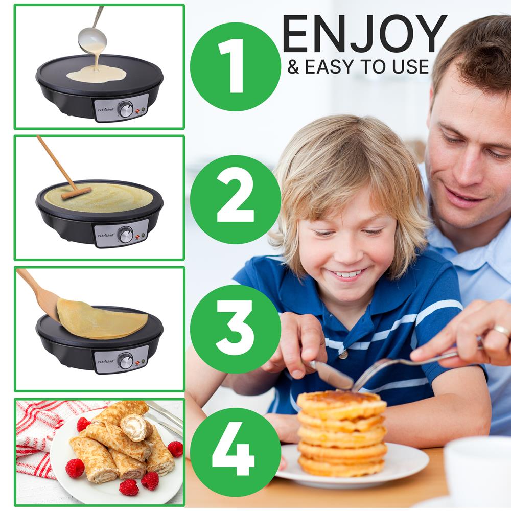 Non-Stick Electric Crepe Maker & Griddle - Perfect for Pancakes, Crepes, Omelets & More - Ideal for Breakfast, Brunch & Family Gatherings