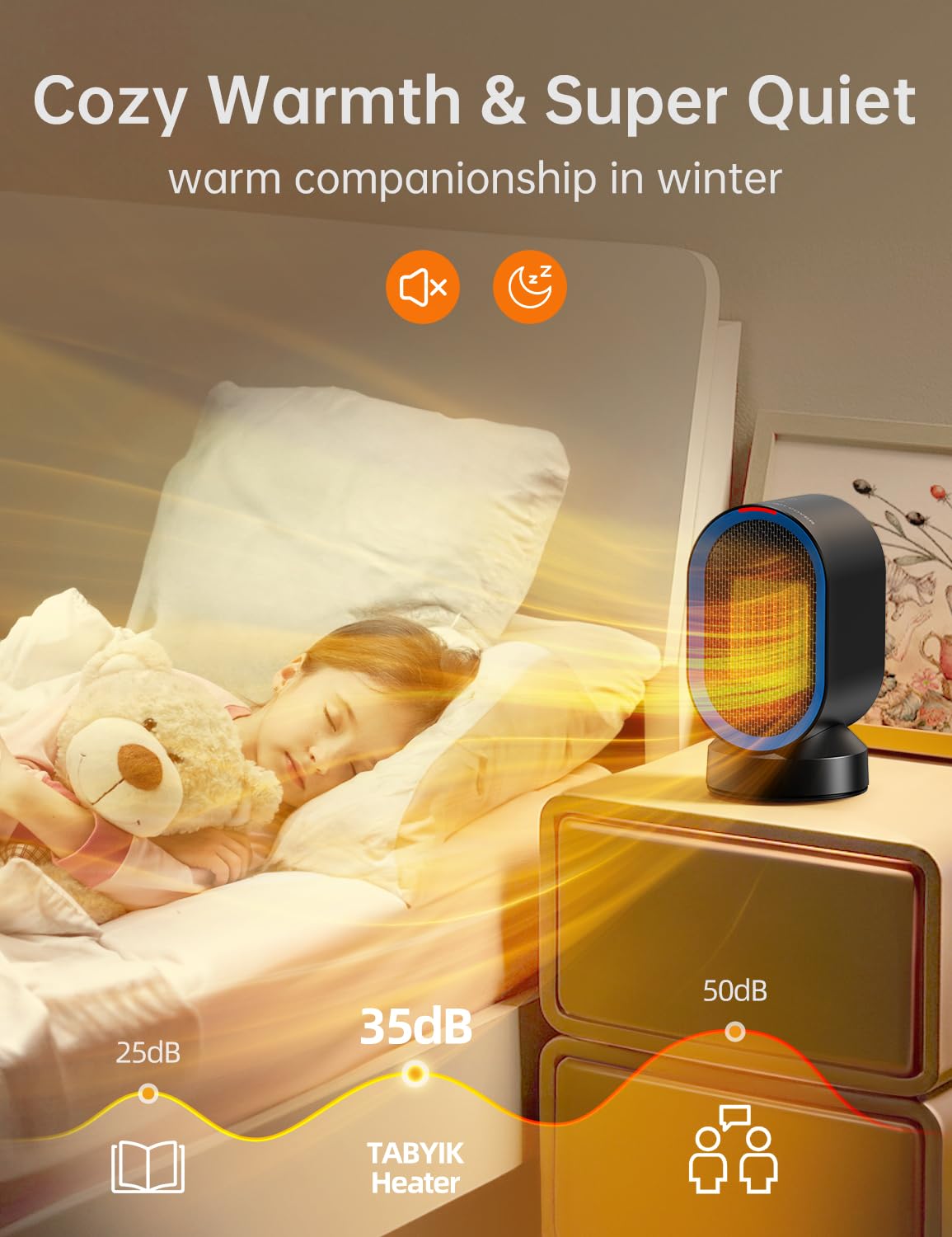 TABYIK Electric Space Heater - Small Portable Indoor Heater with 45° Oscillation, Energy Efficient Personal Heater for Bedroom, Home & Office Use - Perfect for Winter Warmth & Workspace Comfort (Black)