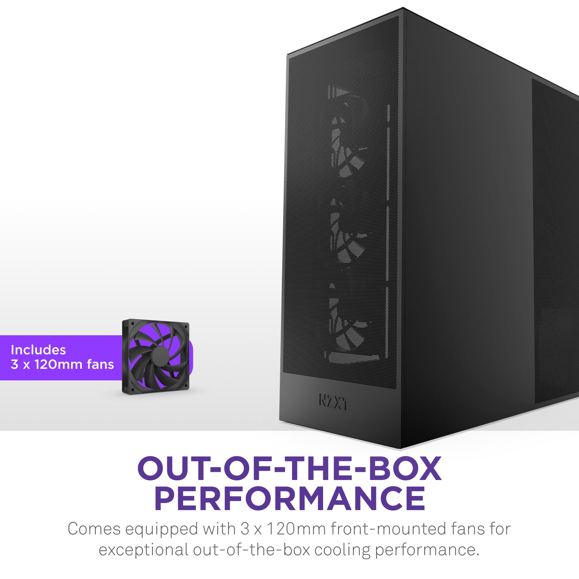 NZXT H7 Flow 2024 Mid-Tower ATX PC Case - High Airflow Gaming Case with 3 Pre-Installed 120mm Fans | Bottom Fan Support for GPU Cooling | Excellent Cable Management | Sleek Black Design | Perfect for Gaming Rigs & High-Performance Builds