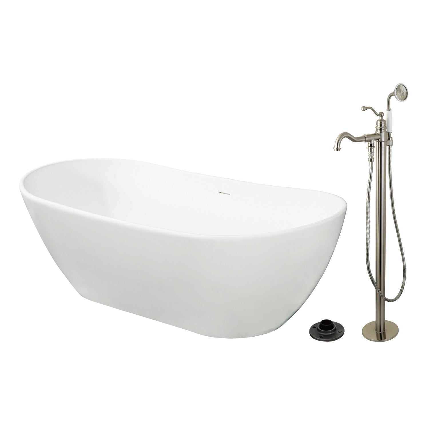 72 Inch Freestanding Oval Bathtub with Faucet Combo - Solid Surface Double Ended Soaking Tub with Brushed Nickel Finish | Perfect for Luxury Bathroom Spa Experience and Modern Home Relaxation