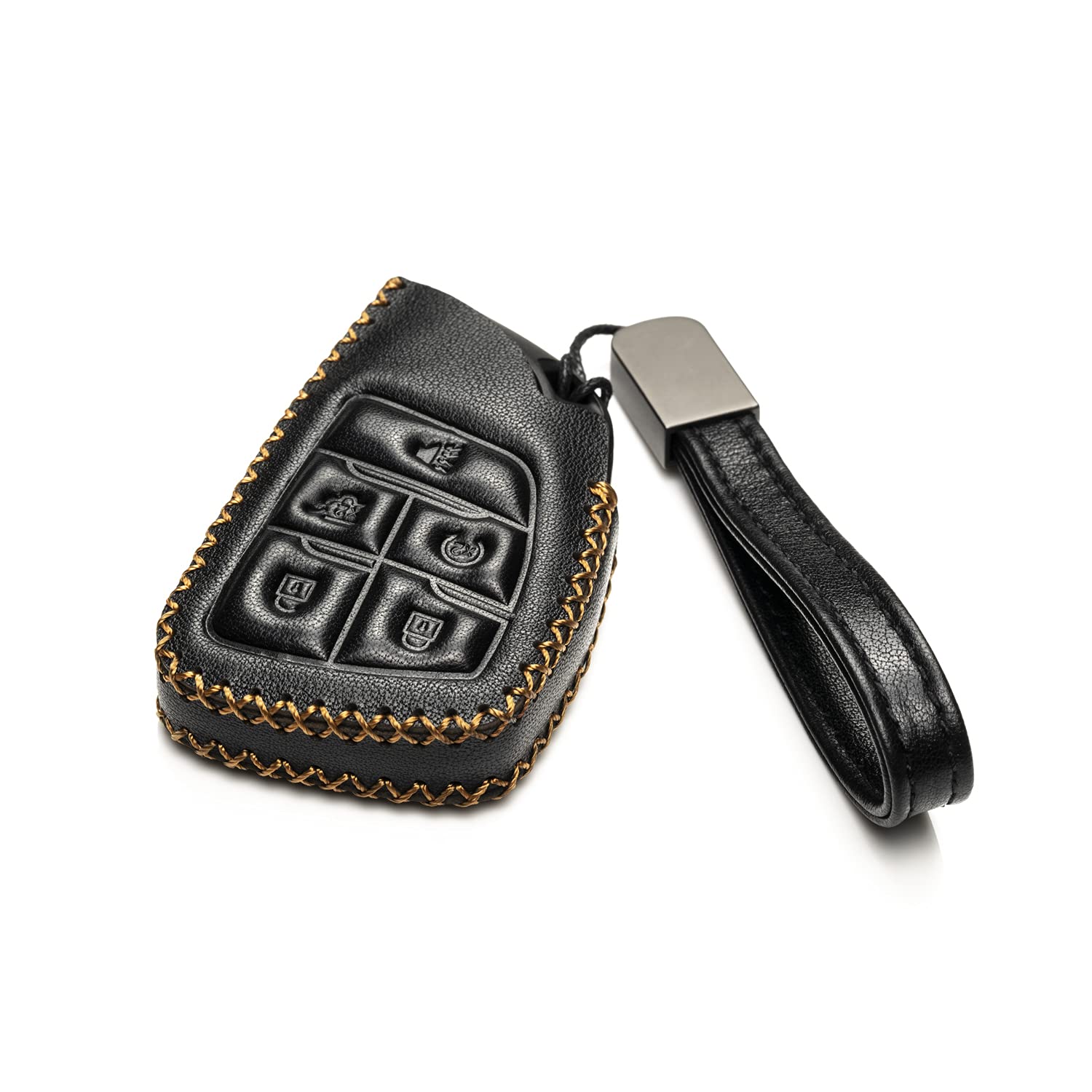 Genuine Leather Smart Key Fob Case with Key Strap - Compatible with Chevrolet Suburban & Tahoe 2025, Silverado 2025 (5-Button, Black) | Premium Protection for Car Keys | Perfect for Daily Use & Travel
