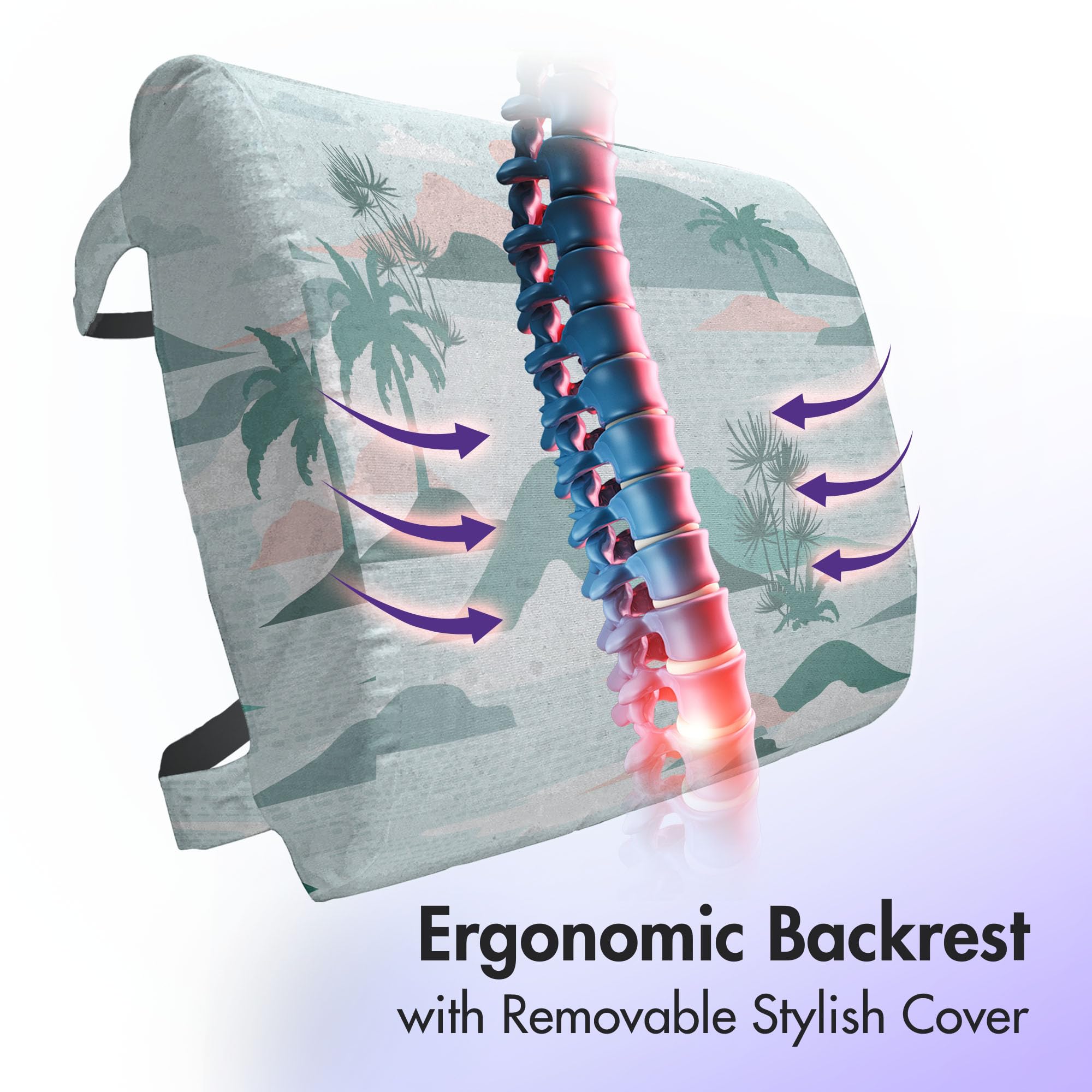 Ambesonne Hawaii Lumbar Support Pillow - Pastel Palm Tree Beach Design, High Density Foam for Office Chair & Car Seat, 14x13 Inch, Teal Blush - Perfect for Home Office, Travel & Back Pain Relief