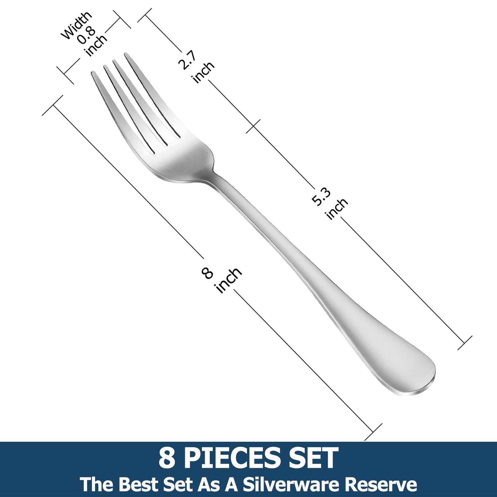 8-Piece Stainless Steel Dinner Forks Set - Food Grade 18/10 Silverware for Home, Kitchen & Restaurant - Mirror Polished, Dishwasher Safe (8 Inch) - Perfect for Everyday Dining, Dinner Parties & Catering Events