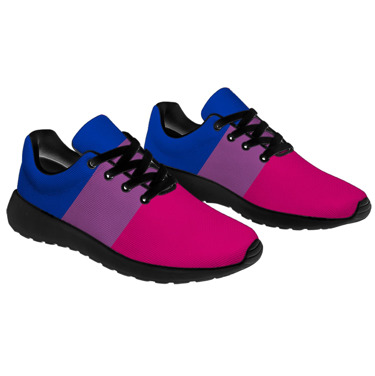 Unisex LGBTQ+ Pride Running Shoes - Bisexual Flag Design Sneakers for Men & Women - Comfortable Walking & Tennis Shoes - Size 12 Men/15 Women - Black - Perfect for Pride Parades, Gym Workouts & Casual Wear