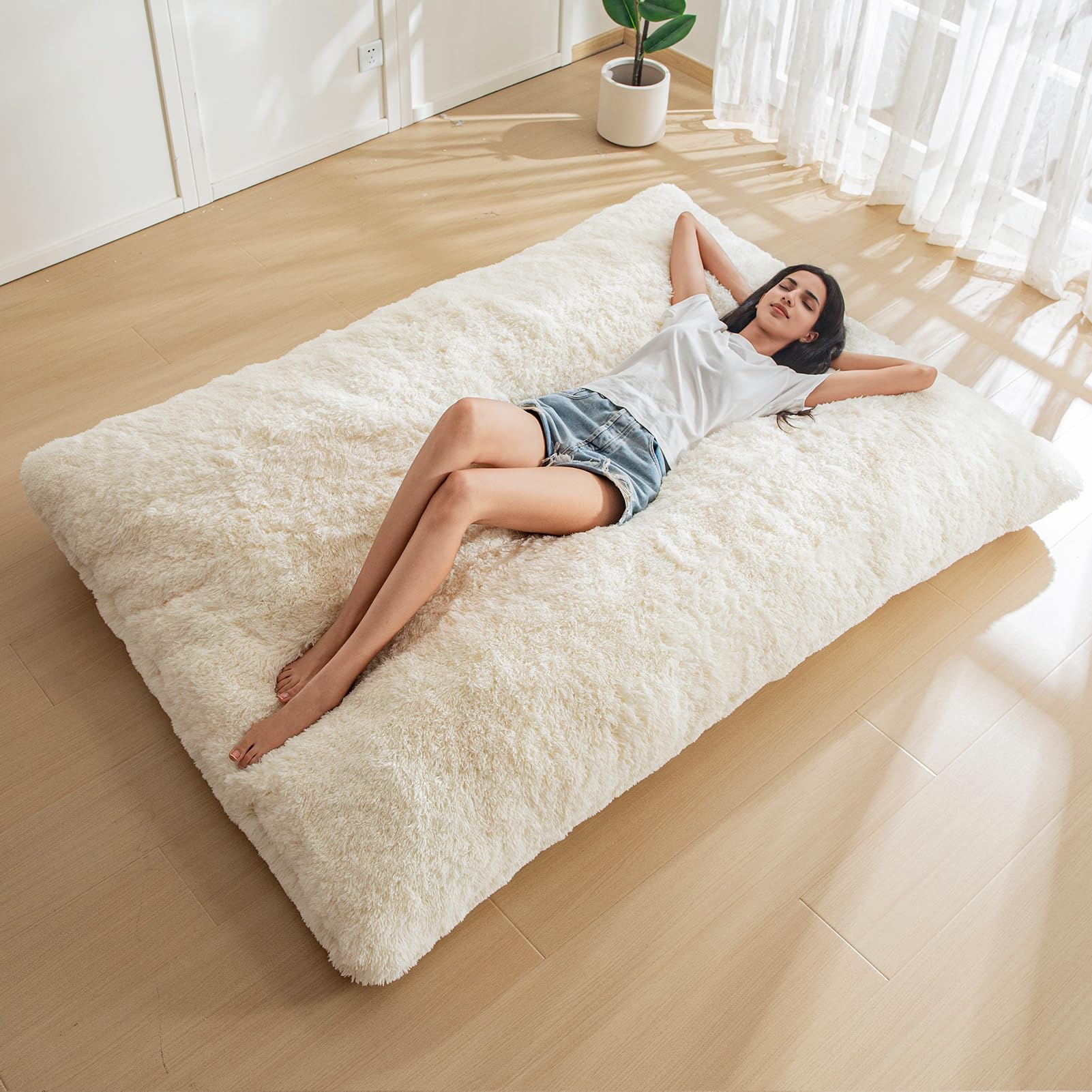MAXYOYO 3-in-1 Bean Bag Chair - Giant Convertible Sofa Bed & Floor Mattress with Premium High-Density Foam Filling - Comfortable Lounge Chair for Adults - Perfect for Living Room, Bedroom & Game Room Relaxation