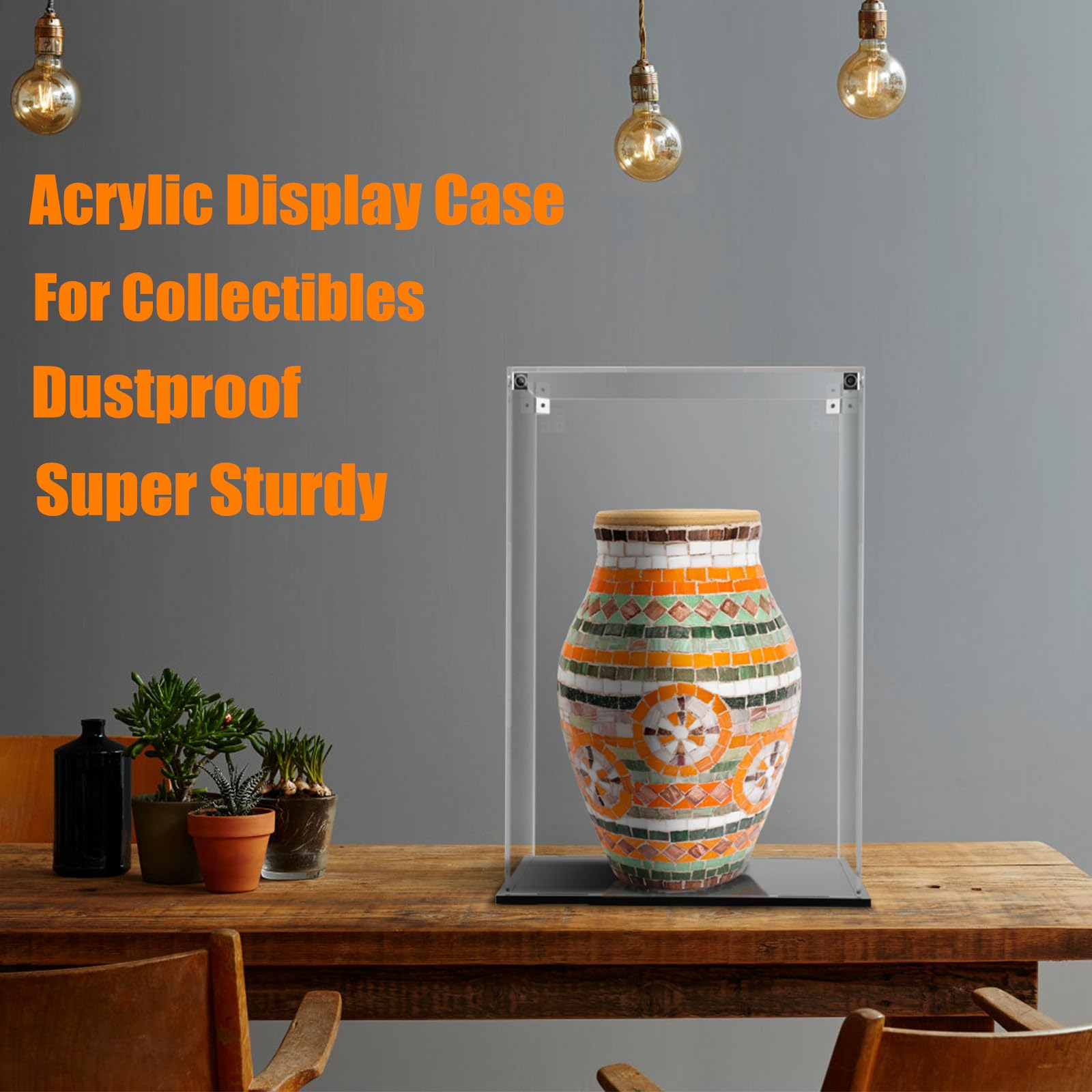 Cliselda 15.7 Inch Large Clear Acrylic Display Case for Collectibles - Dustproof Protection Showcase for Action Figures, Dolls & Trophy Awards - Perfect for Home Decor, Office Display and Collectible Storage