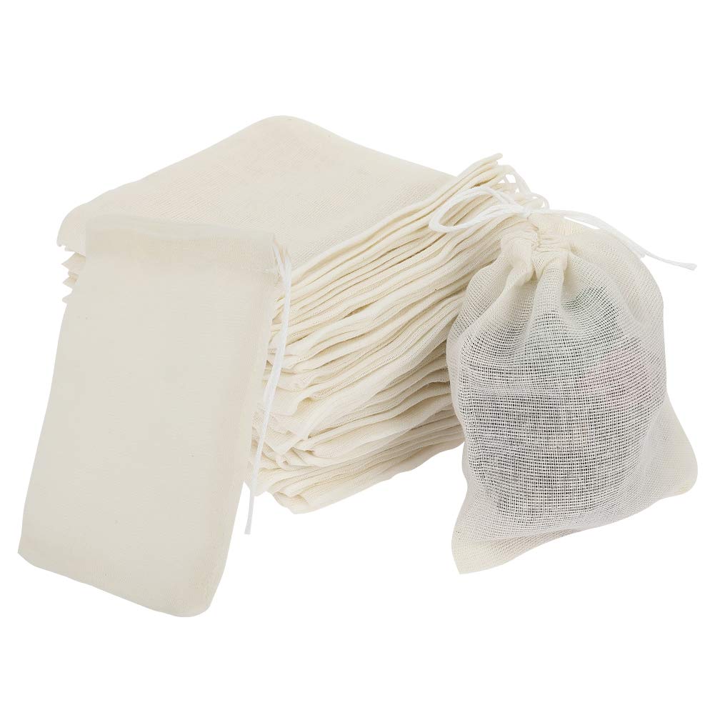 Fuyamp 50-Pack 100% Cotton Muslin Drawstring Bags - Reusable Mesh Bags for Snacks, Spices, Tea, Coffee, Crafts, Soap Nuts & Gifts | Perfect for Kitchen Storage, DIY Projects & Party Favors