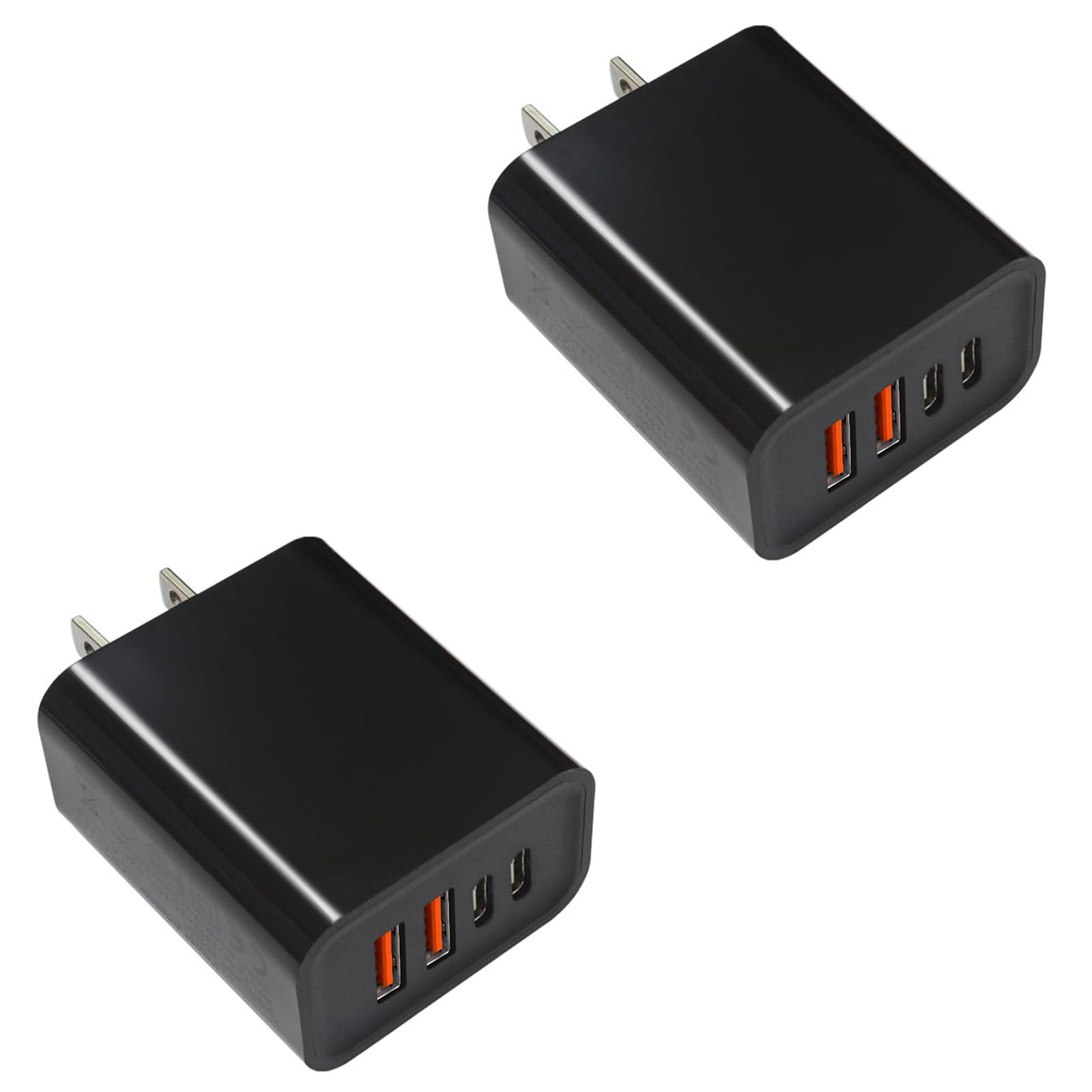 40W USB C Charger Block 2-Pack - 4-Port Fast Charging Wall Adapter with PD USB C & QC USB A Ports - Compatible with iPhone 16/15/14/13/12/11 Pro Max/XS - Perfect for Home, Office & Travel Charging (Black)