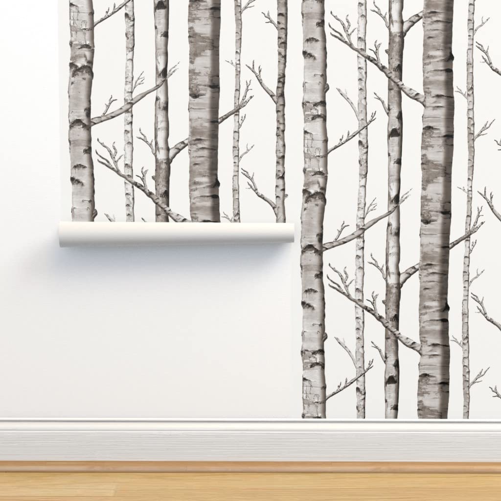 Premium Commercial Grade Wallpaper Swatch - Natural Woodland Designs (Birch, Aspen, Forest) in Grey, Black & White | Traditional Peel & Stick Wallpaper by Spoonflower | Perfect for Home Offices, Nursery Decor & Accent Walls