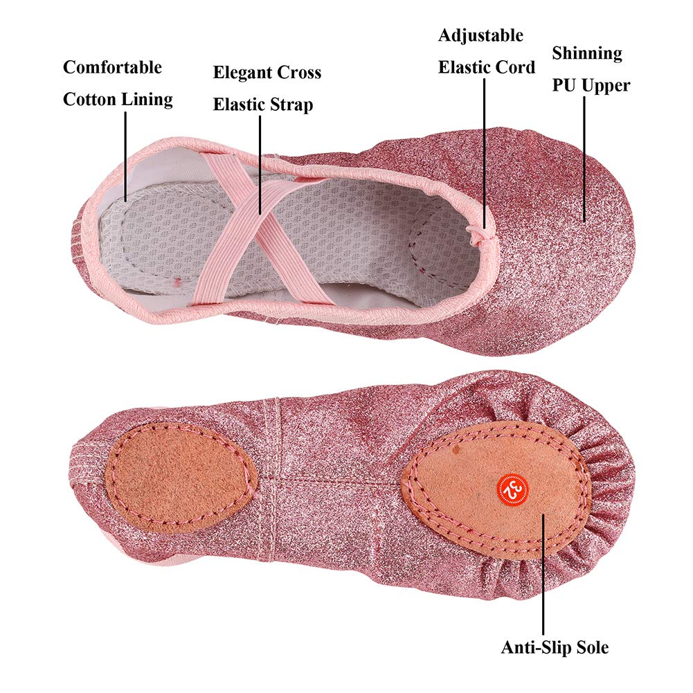 MSMAX Girls Ballet Shoes - Comfortable Wedding Party Dance Flats for Toddler/Little Kid/Big Kid - Perfect for Ballet Class, Recitals & Special Occasions