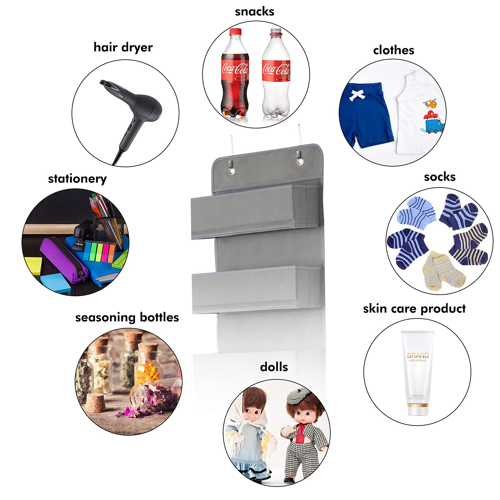 2-Pack Grey 6-Shelf Over Door Hanging Organizer - Fabric Wall Mount Storage with Hooks for Stationery, Sundries & Small Items - Perfect for Bedroom, Bathroom, Closet & Office Organization
