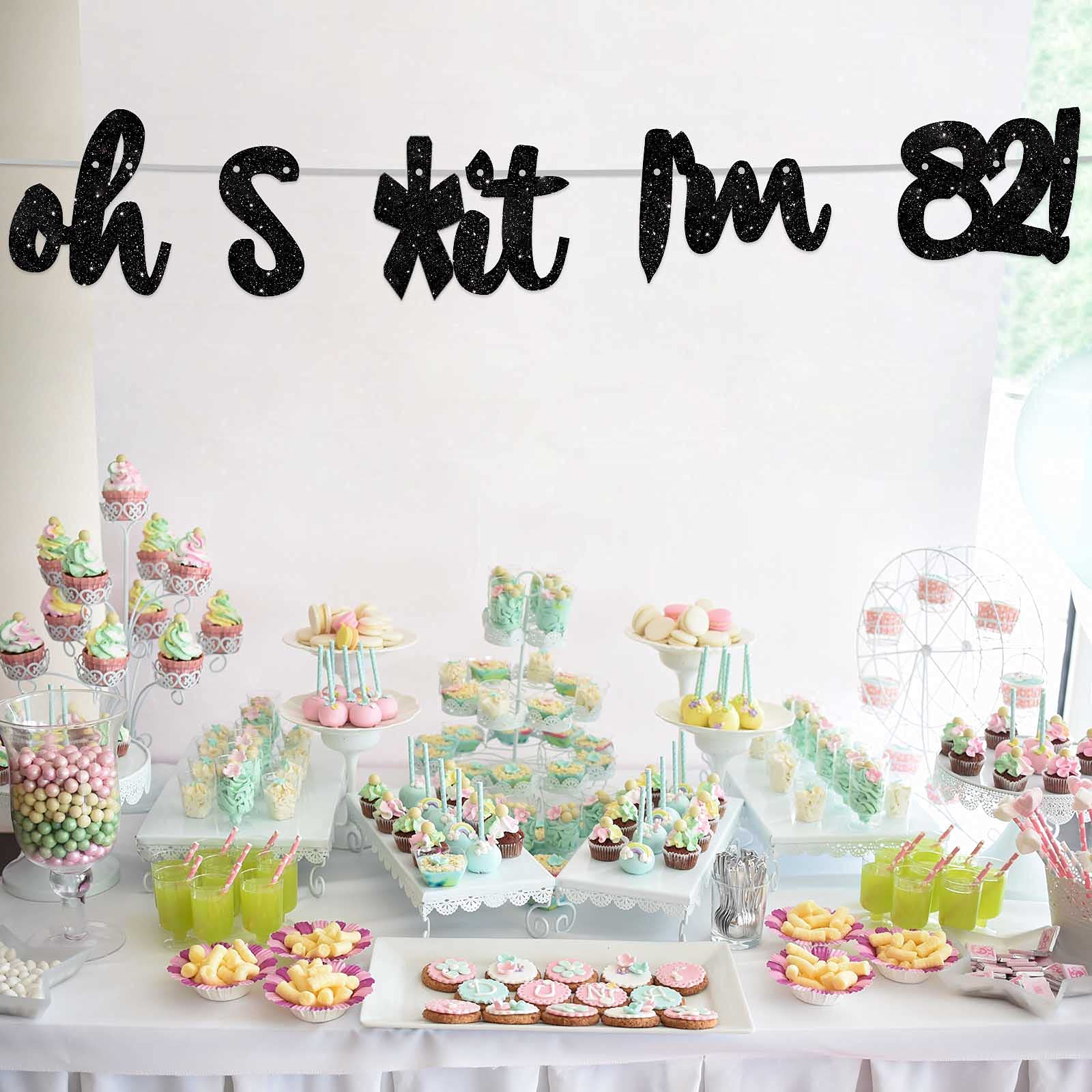 Glitter Black 'Oh I'm 82!' Birthday Banner Backdrop - Happy 82nd Birthday Party Decorations for Men & Women - Photo Studio Props, Flags & Party Favors - Perfect for 82nd Birthday Celebrations, Milestone Parties & Photo Booths