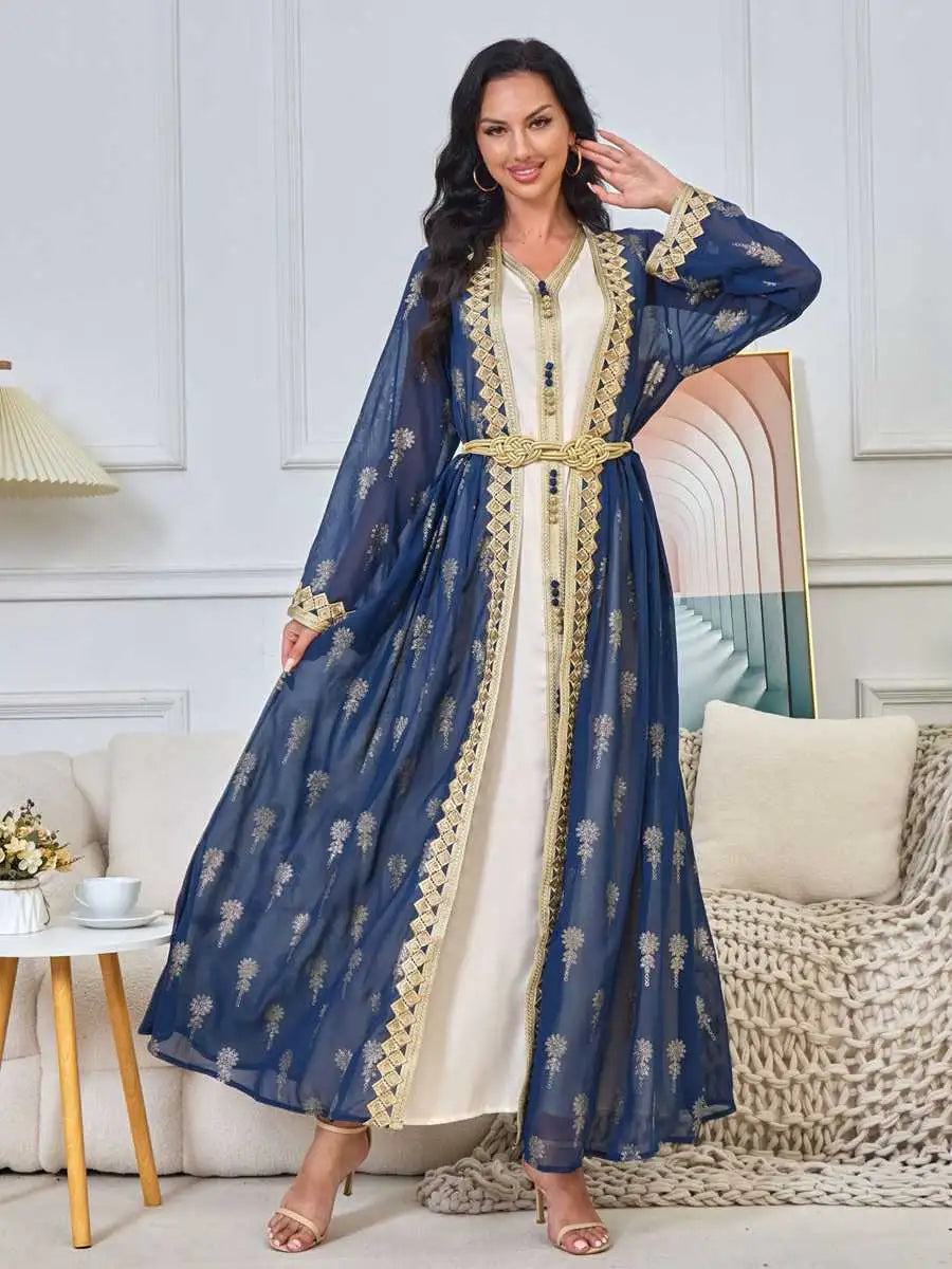 Urgarment 2-Piece Embroidered Caftan Dress Set for Women - Elegant Kaftan Outfit for Eid, Summer, Beach & Special Occasions