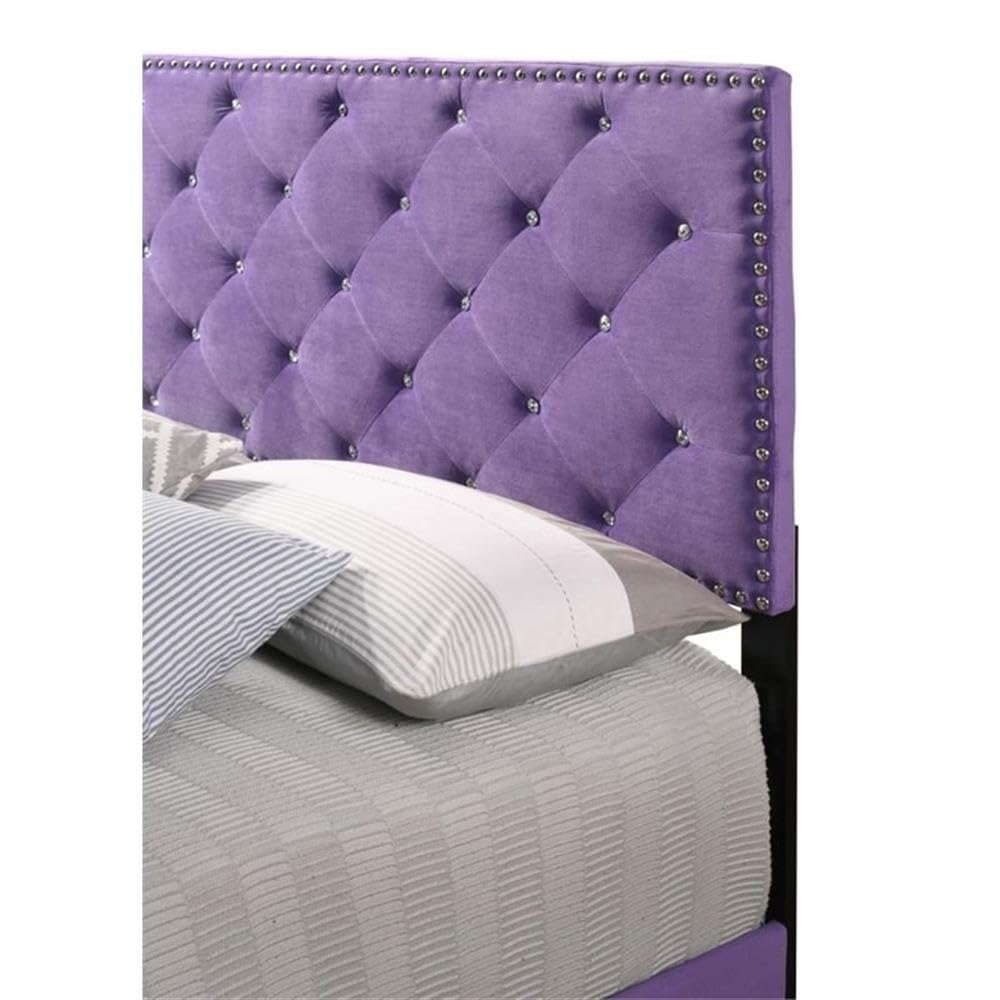 Glory Furniture Suffolk Velvet Upholstered Queen Bed Frame in Royal Purple - Luxurious Bedroom Centerpiece for Master Suite or Guest Room