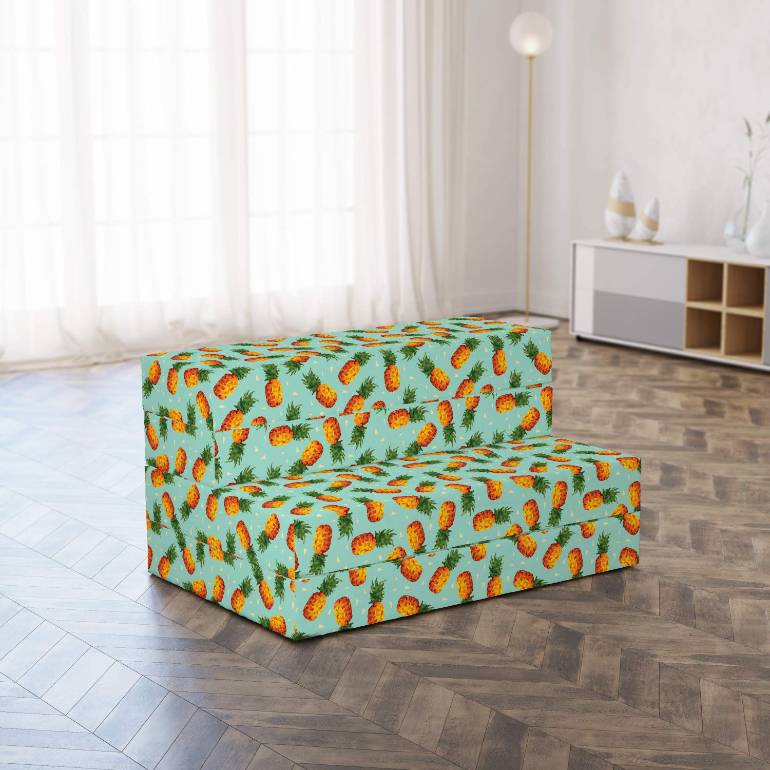 Ambesonne Retro Foldable Mattress - Vintage Beach Summer Design, Portable Guest Bed for Camping, Travel & Home Use