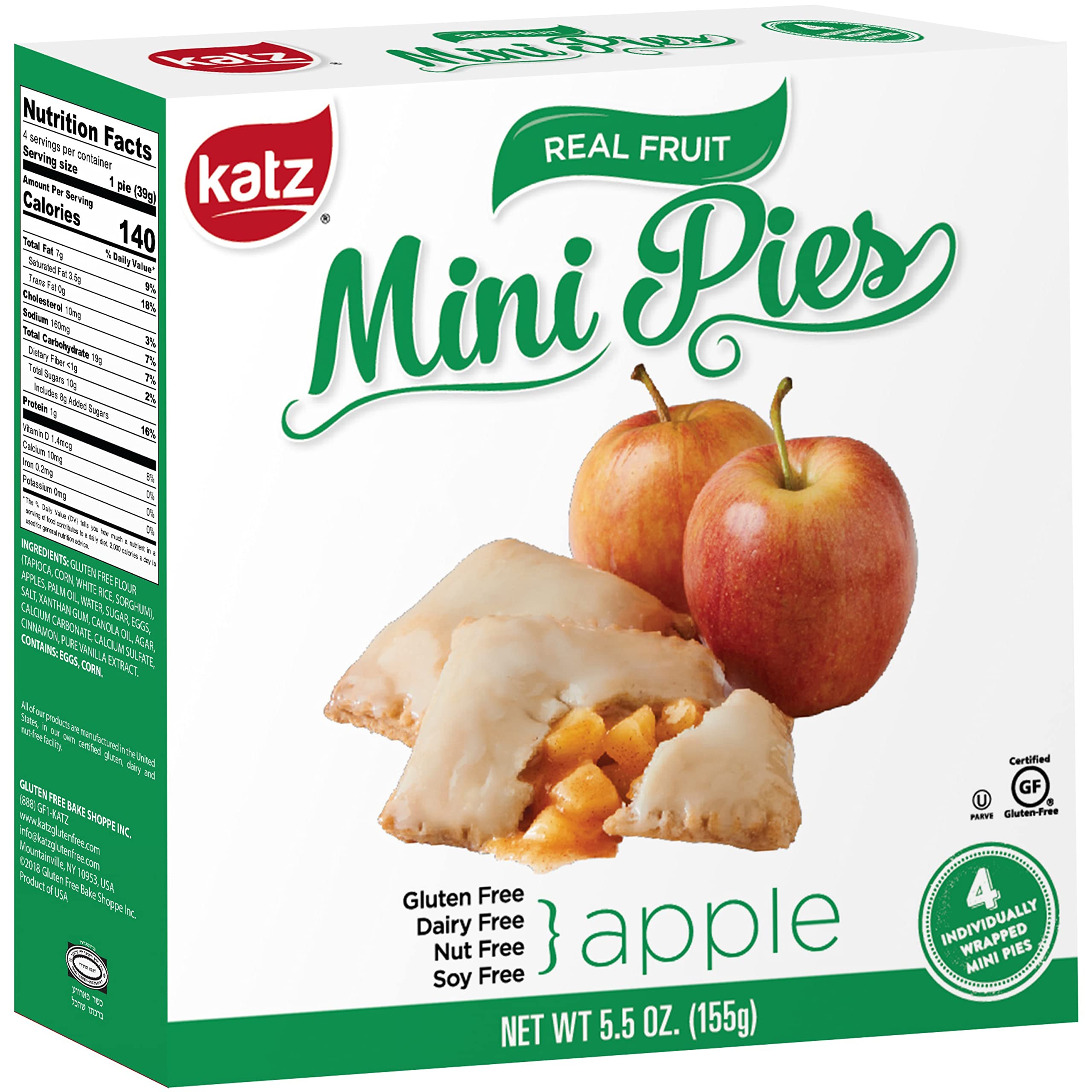 Katz Gluten Free Apple Mini Pies - 4 Pack (5.5 oz) | Dairy Free, Nut Free, Soy Free, Kosher Certified | Perfect for School Lunches, Picnics & Gluten-Free Desserts