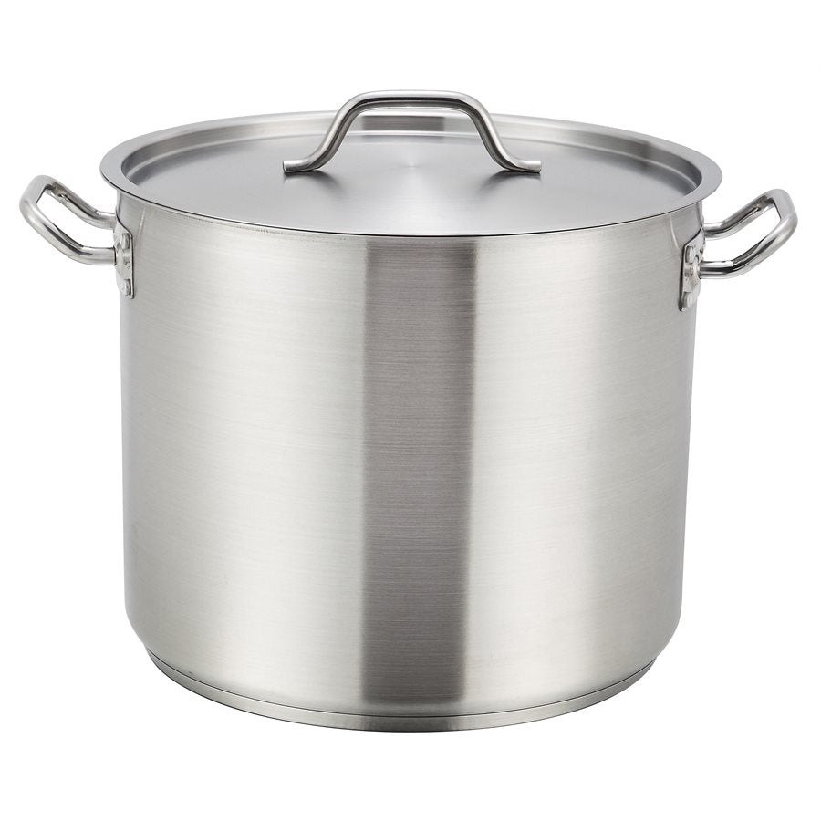 Winco 16 Qt Stainless Steel Stock Pot with Lid - Heavy Duty Cooking Pot for Soups, Stews, Pasta & Large Batch Meals - Commercial & Home Kitchen Use