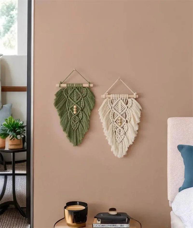 Handmade Willow Weave Macramé Leaf Wall Hanging Tapestry - Boho Home Decor for Living Room, Bedroom, Nursery & Dorm