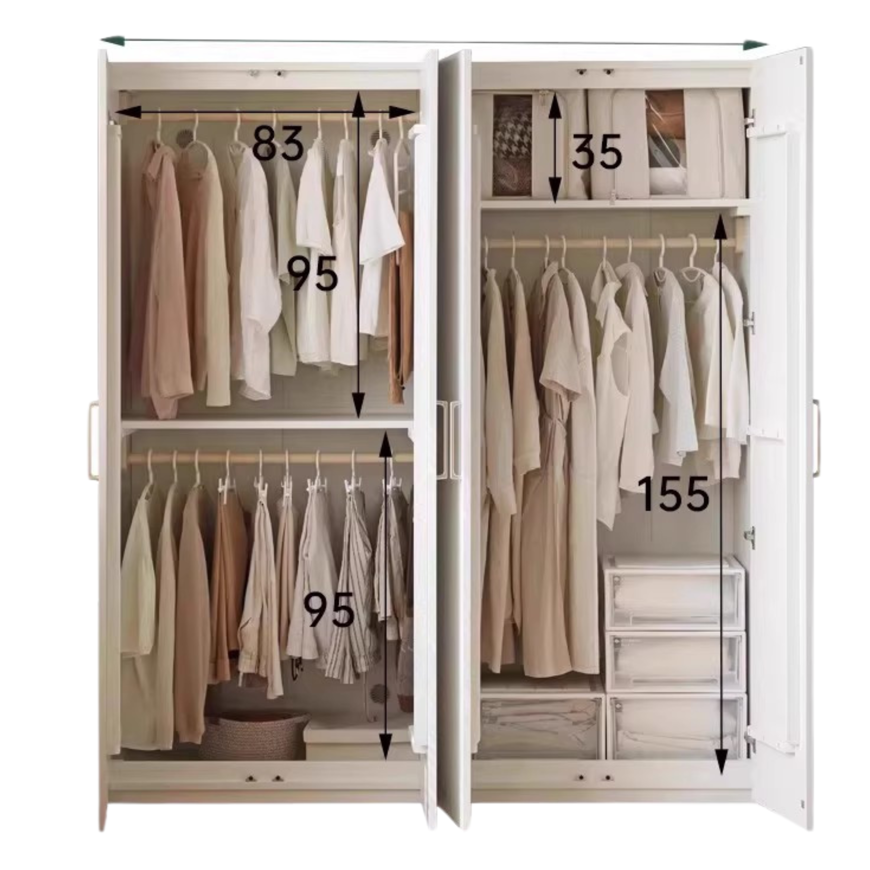 French Cream Pine Solid Wood Wardrobe - Elegant Vintage Closet for Bedroom, Living Room & Guest Room Storage