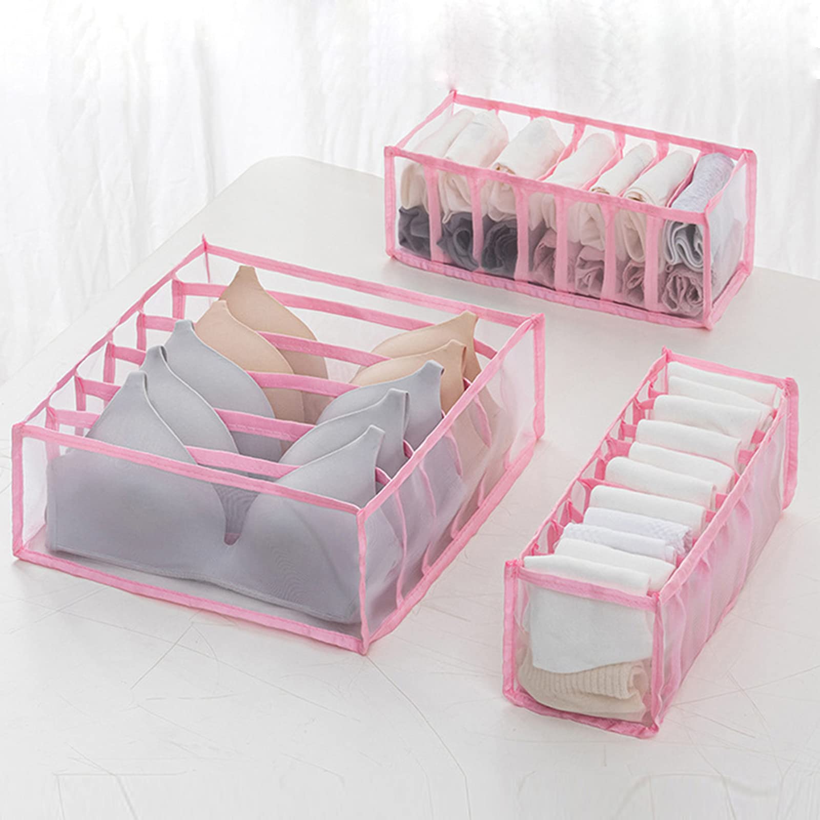 wnnyy 3-Piece Underwear Organizer Set - Foldable Nylon Drawer Storage Box with Compartments for Bras, Socks, Panties & Ties | Closet Organization Solution for Bedroom, Dorm & Travel