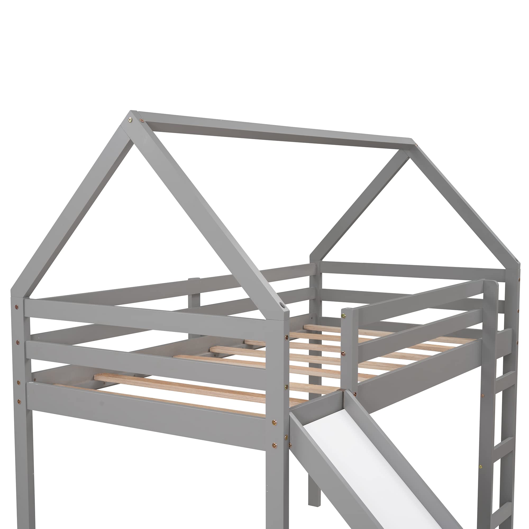 Harper & Bright Designs Twin Loft Bed with Slide - Solid Wood Kids House Bed Frame for Girls & Boys in Gray | Perfect for Small Bedrooms, Playrooms & Fun Sleepovers