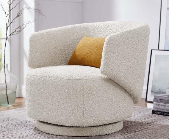 Astrid Creme Boucle Swivel Chair - Modern Velvet Accent Chair with 360° Rotation for Living Room, Bedroom, or Office Decor