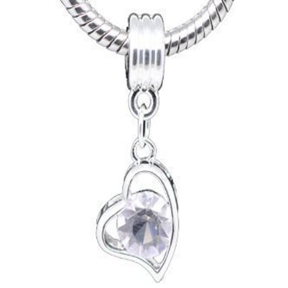 Sparkling Rhinestone Heart Dangle Charm for Snake Chain Bracelets - Elegant Jewelry for Parties, Weddings & Date Nights