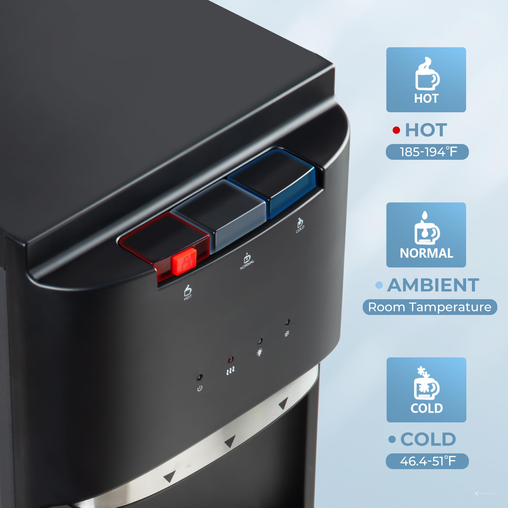Euhomy Self-Cleaning Bottom Loading Water Cooler Dispenser with UV Sterilization - Stainless Steel 3/5 Gallon Water Dispenser for Home & Office - Perfect for Kitchen, Living Room, or Workplace Hydration