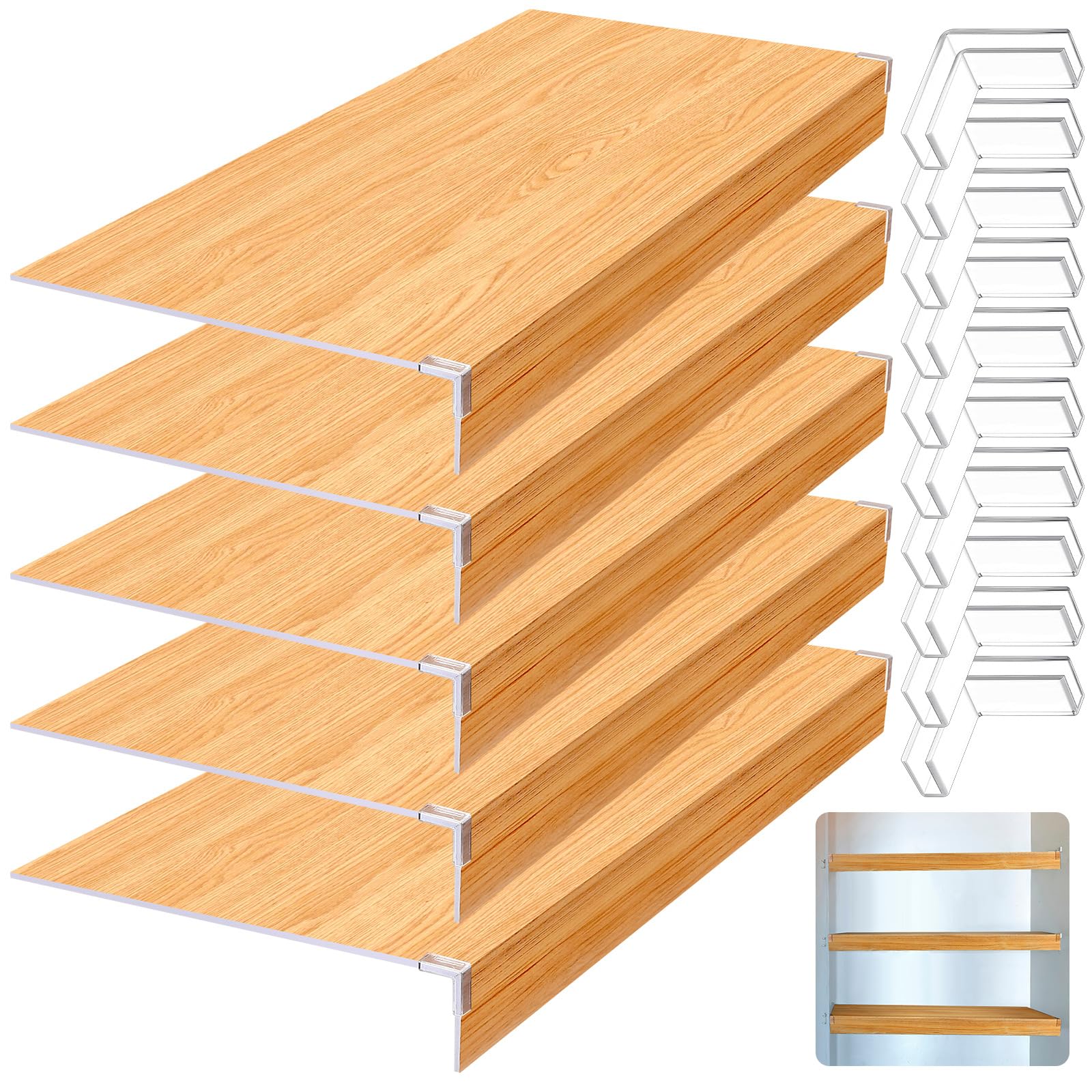 Hoolerry 5-Pack 33 x 16 Inch PVC Wire Shelf Covers - Wood Grain Finish, Lightweight Decorative Shelf Liners for Closet, Pantry, Bathroom & Kitchen Organization (Not Wood, Limited Weight Capacity) - Perfect for Home Storage and Cabinet Makeover Projects